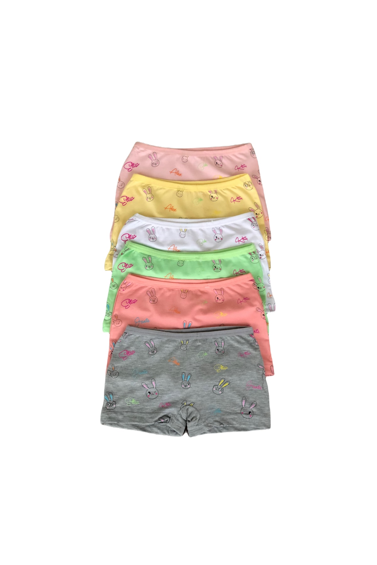 Lot de 6 boxers en coton pour fille avec motif lapin multicolore en tissu extensible