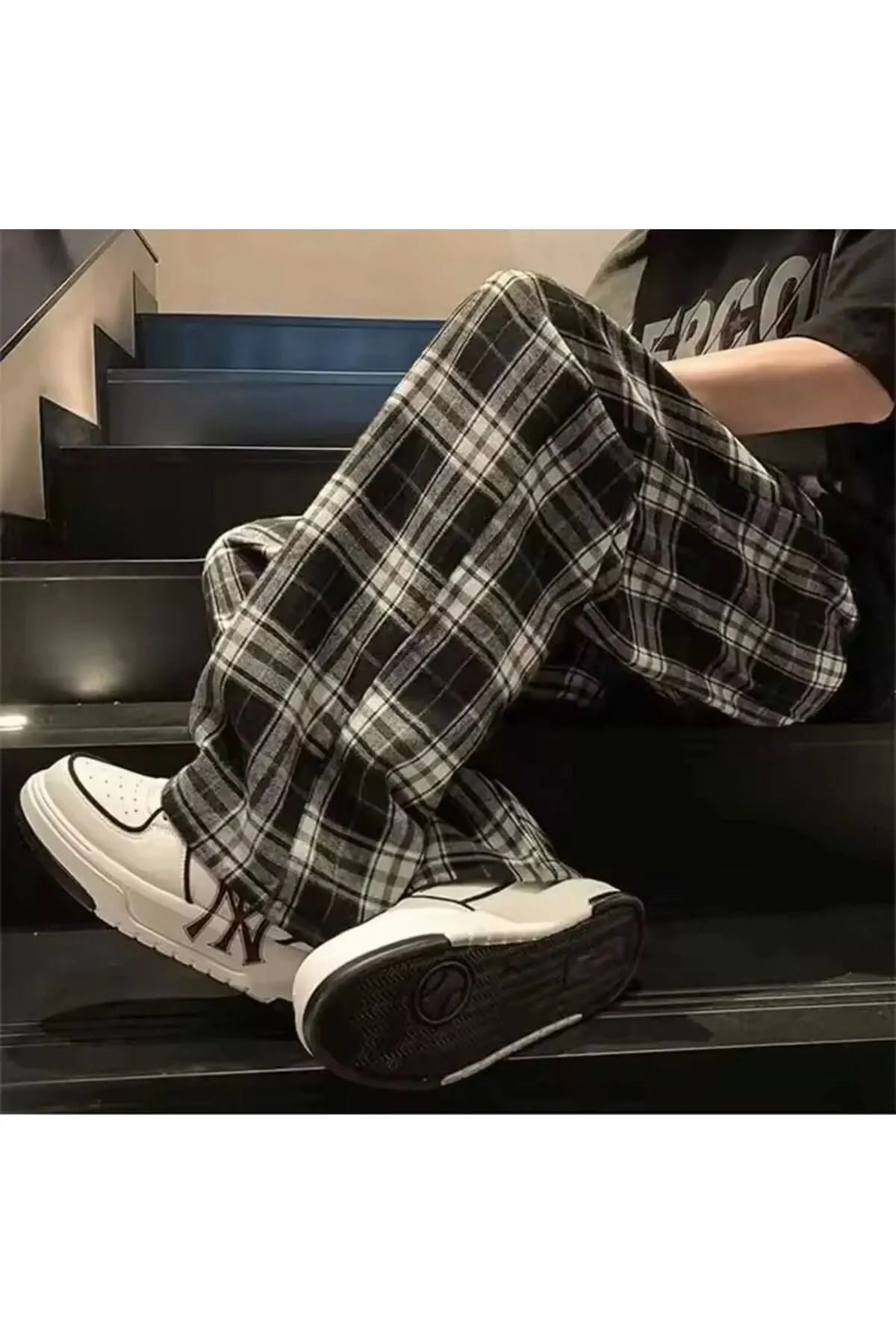 Bas de pyjama/survêtement unisexe confortable à motif à carreaux