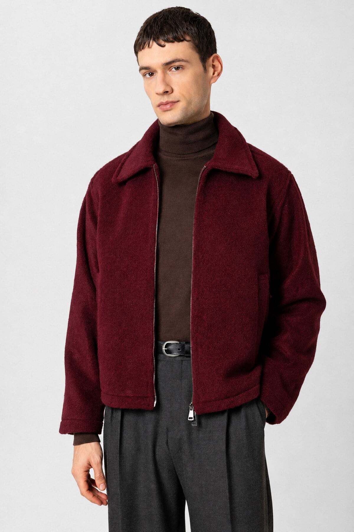 Manteau Homme Bordeaux Relaxed à Texture Douce