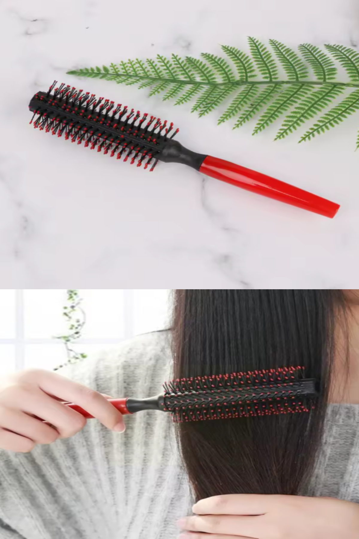 Brosse à cheveux ronde avec perles rouges, brosse à souffler fine pour hommes et femmes, brosse de soin capillaire pour salon de beauté