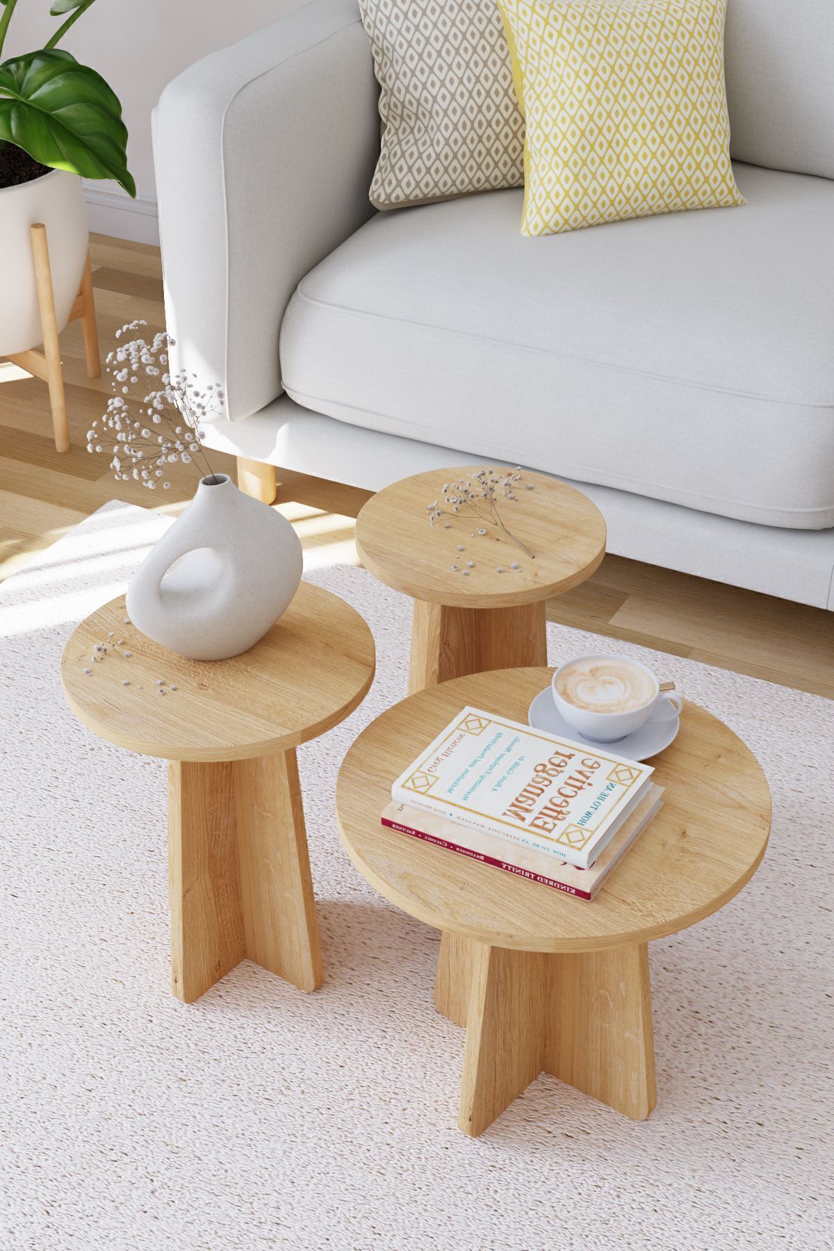 Table gigogne 3 pièces Mantar style scandinave - Chêne saphir