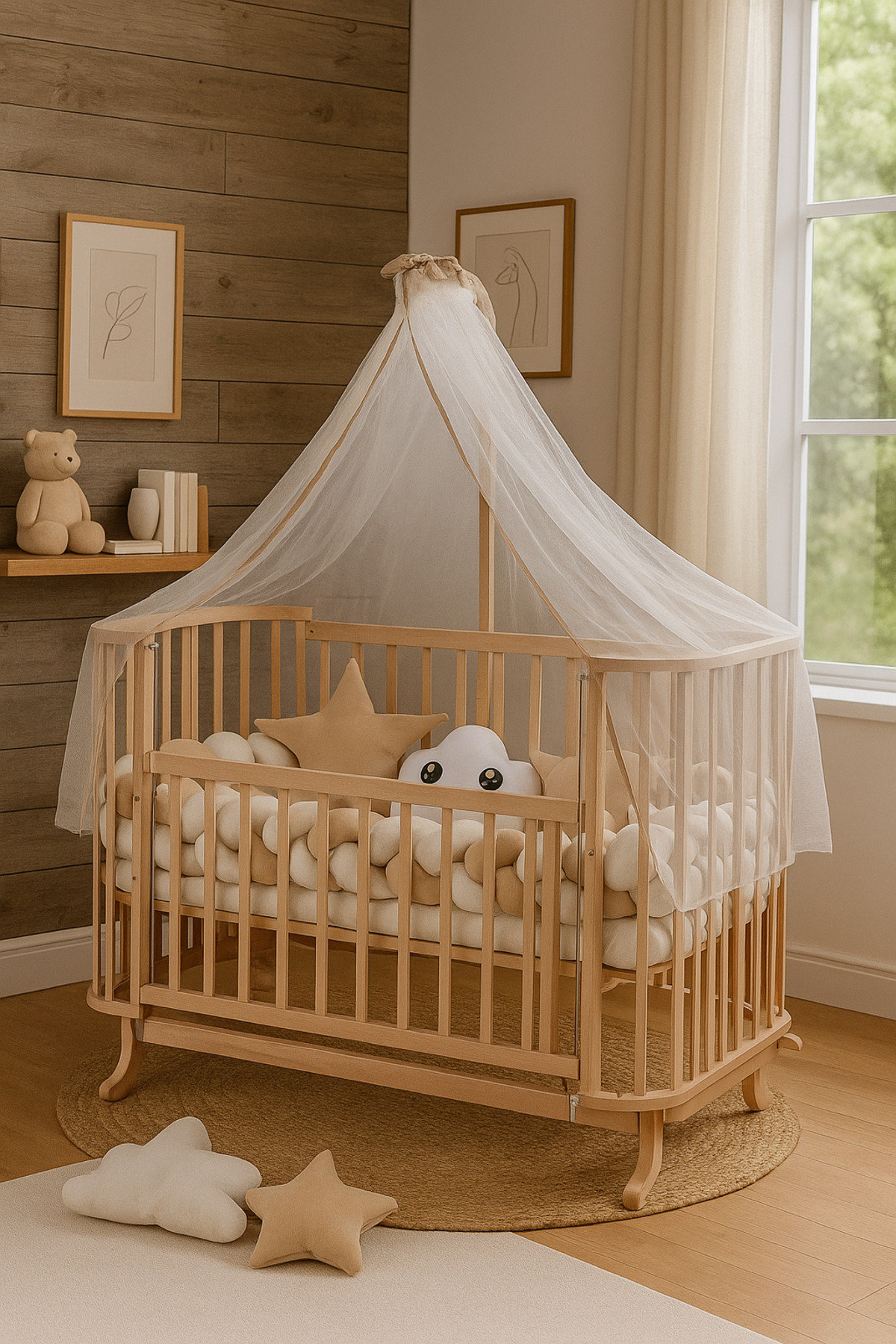 Ensemble de protection en bois brun crème tressé Mabela Beşik