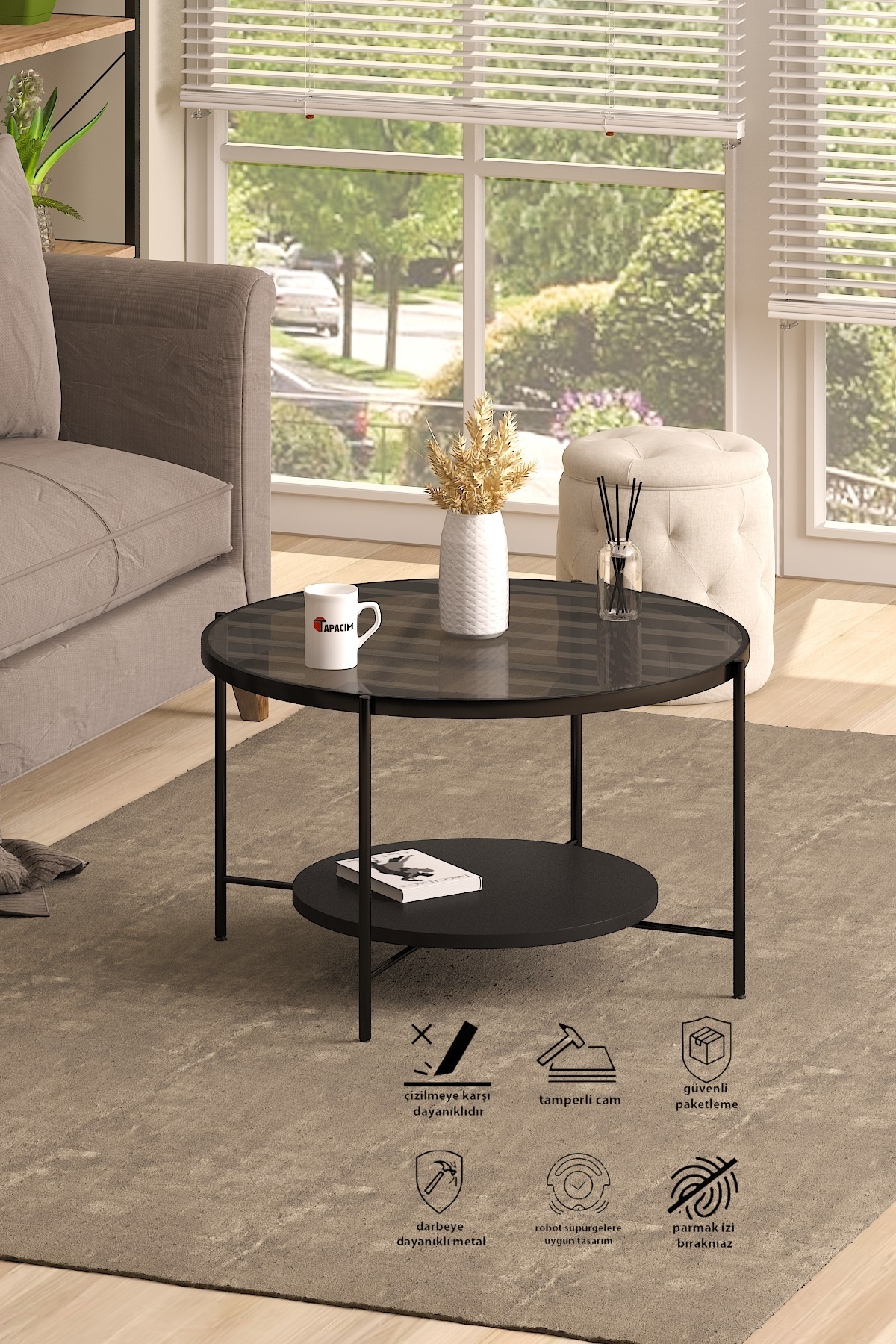 Table basse Oslo - Verre fumé / MDF noir