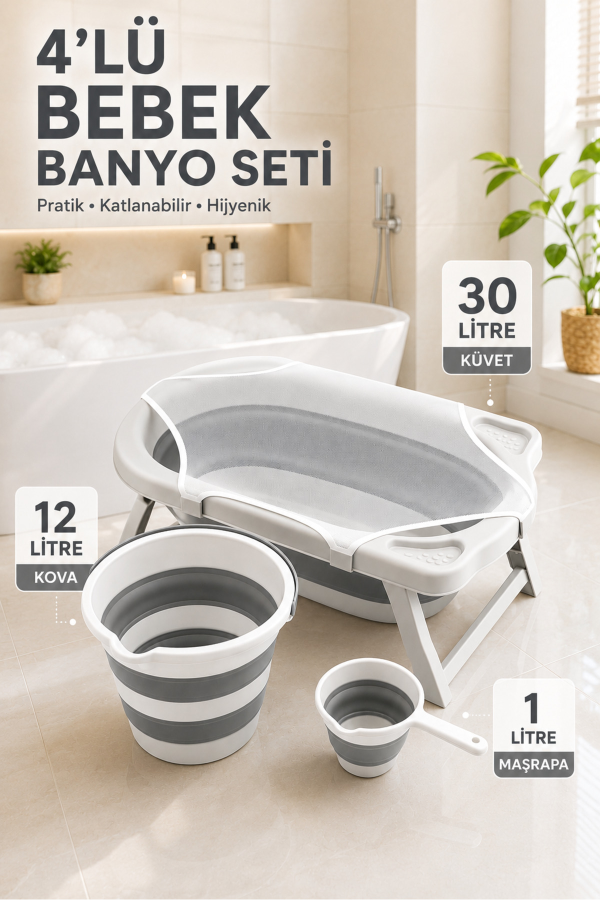 Baignoire pour bébé pliable avec ensemble de bain en filet
