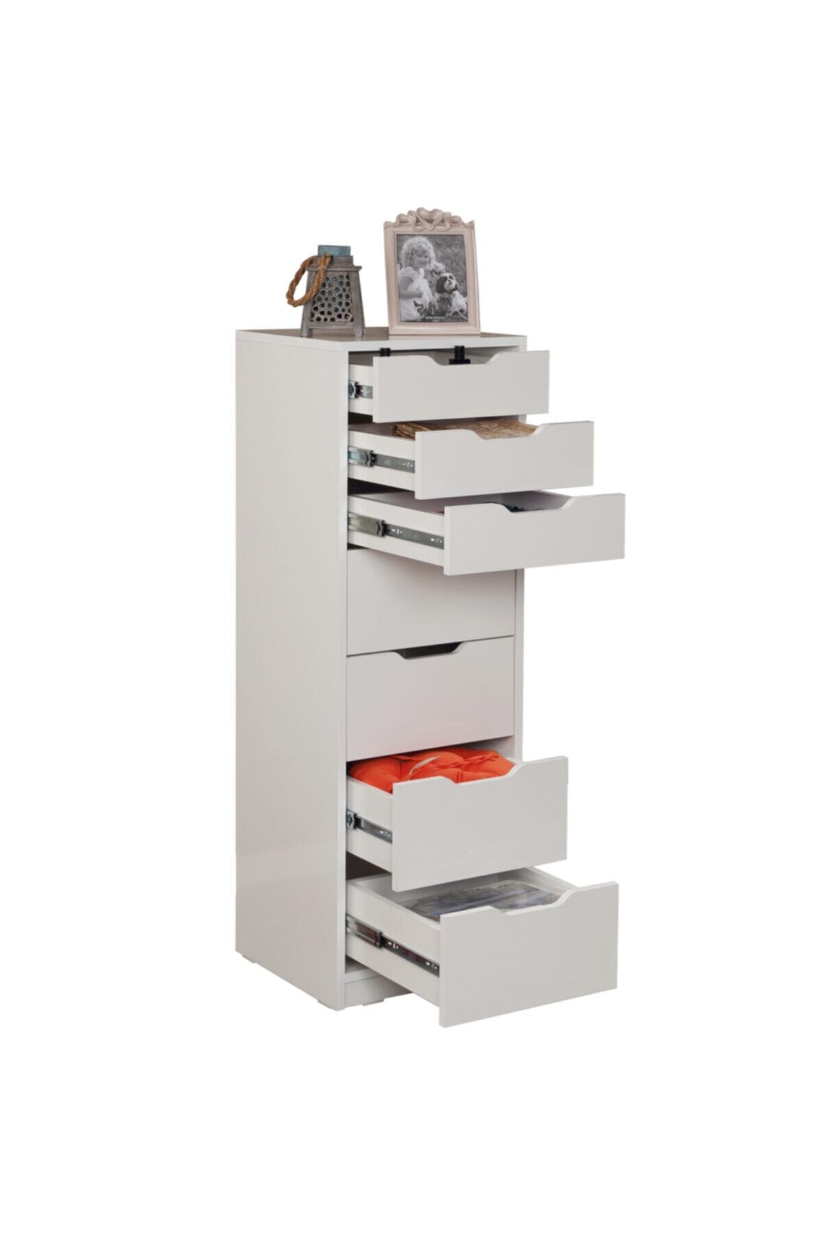 Commode Flow à tiroirs, blanche, 7 tiroirs