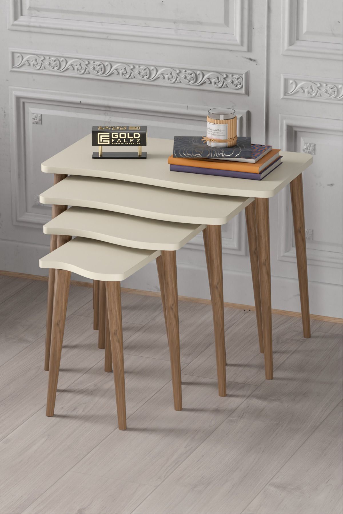 Table d'appoint en bois 4 pièces Crème Kr