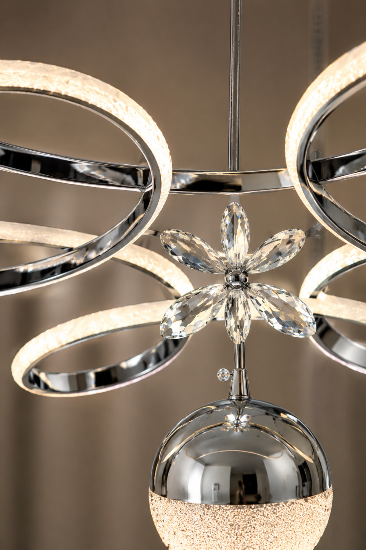 Suspension LED moderne en métal chromé modèle Papatya, 3 couleurs, pour salon, cuisine, séjour, chambre