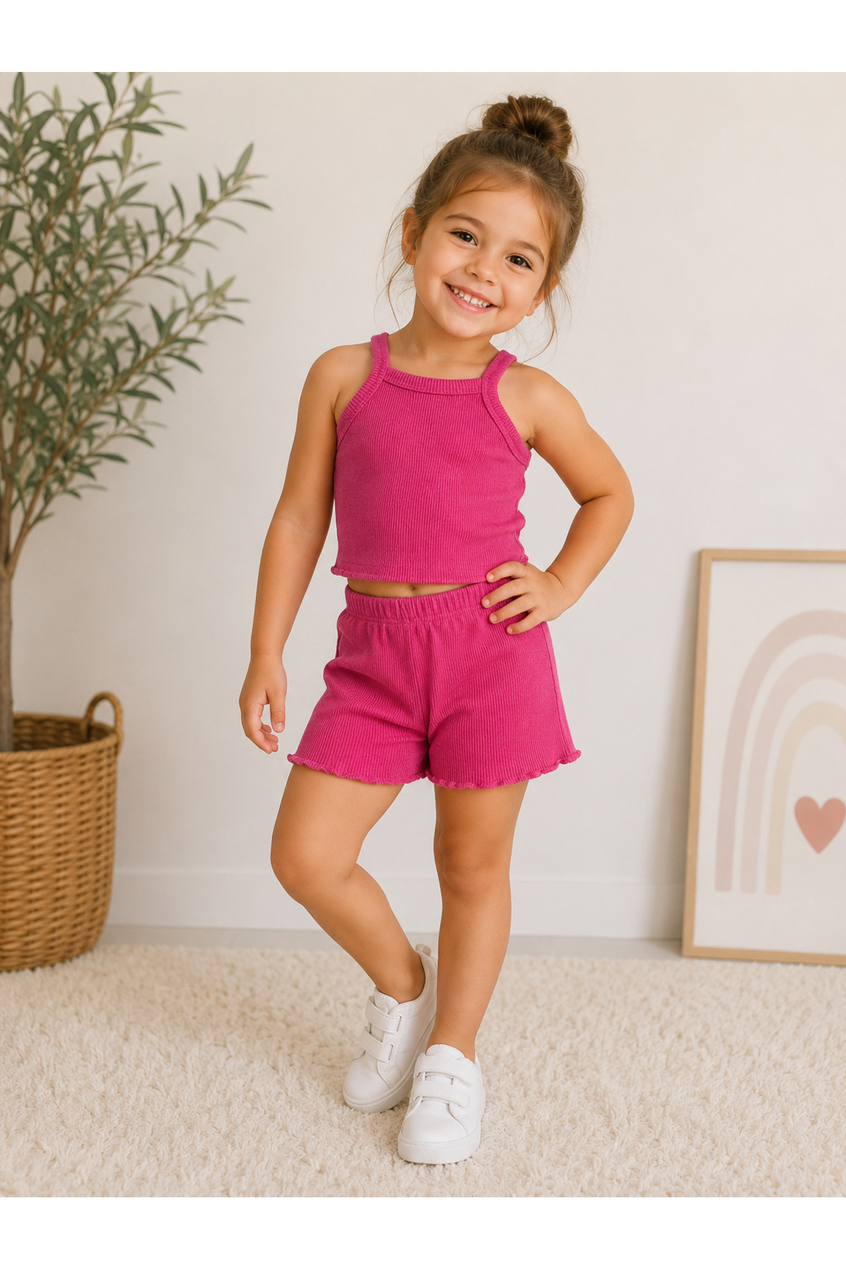 Ensemble Bébé Crop en Côtelé Rose, Haut-Bas, Ensemble Short d'Été