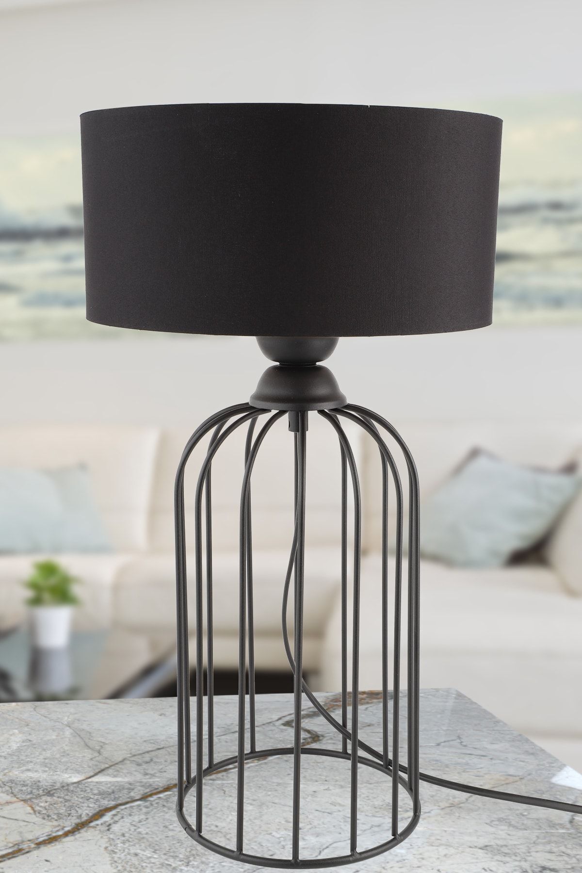 Lampe de table Tema noire avec abat-jour noir, lampe de table décorative, abajour, éclairage sur table d'appoint et chevet, décoration intérieure