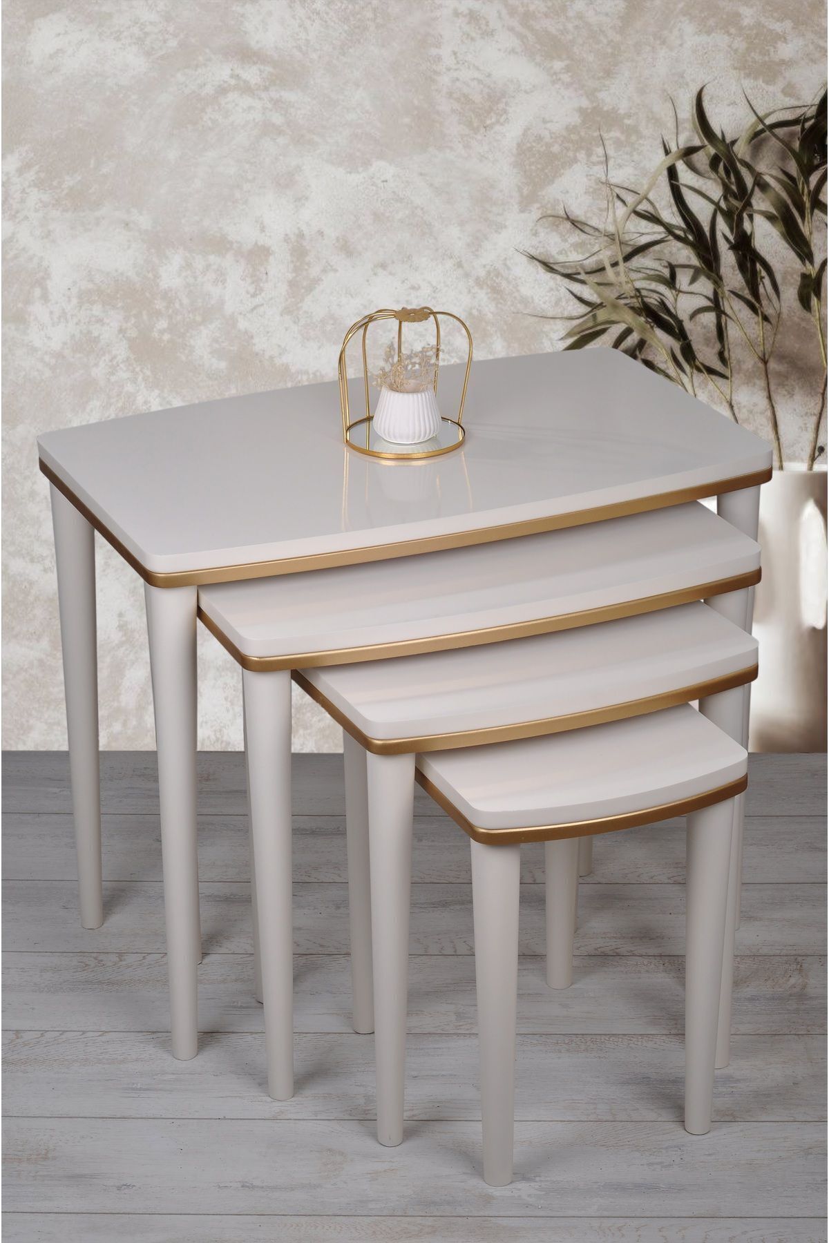 Série Napali Ensemble de 4 Tables Gigognes en MDF de Luxe Bois Beige Or
