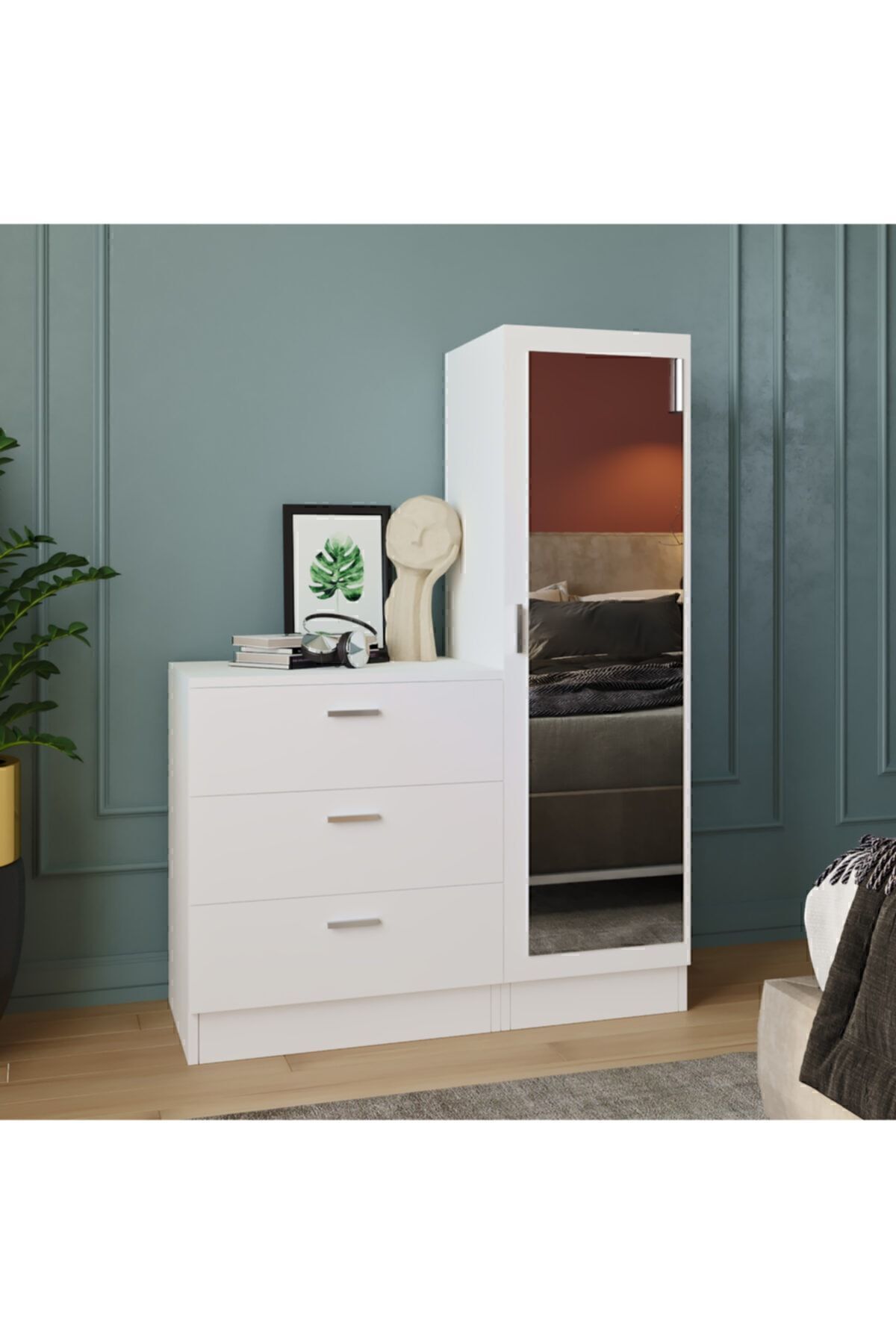 Armoire chiffonnier miroir Nancy blanche