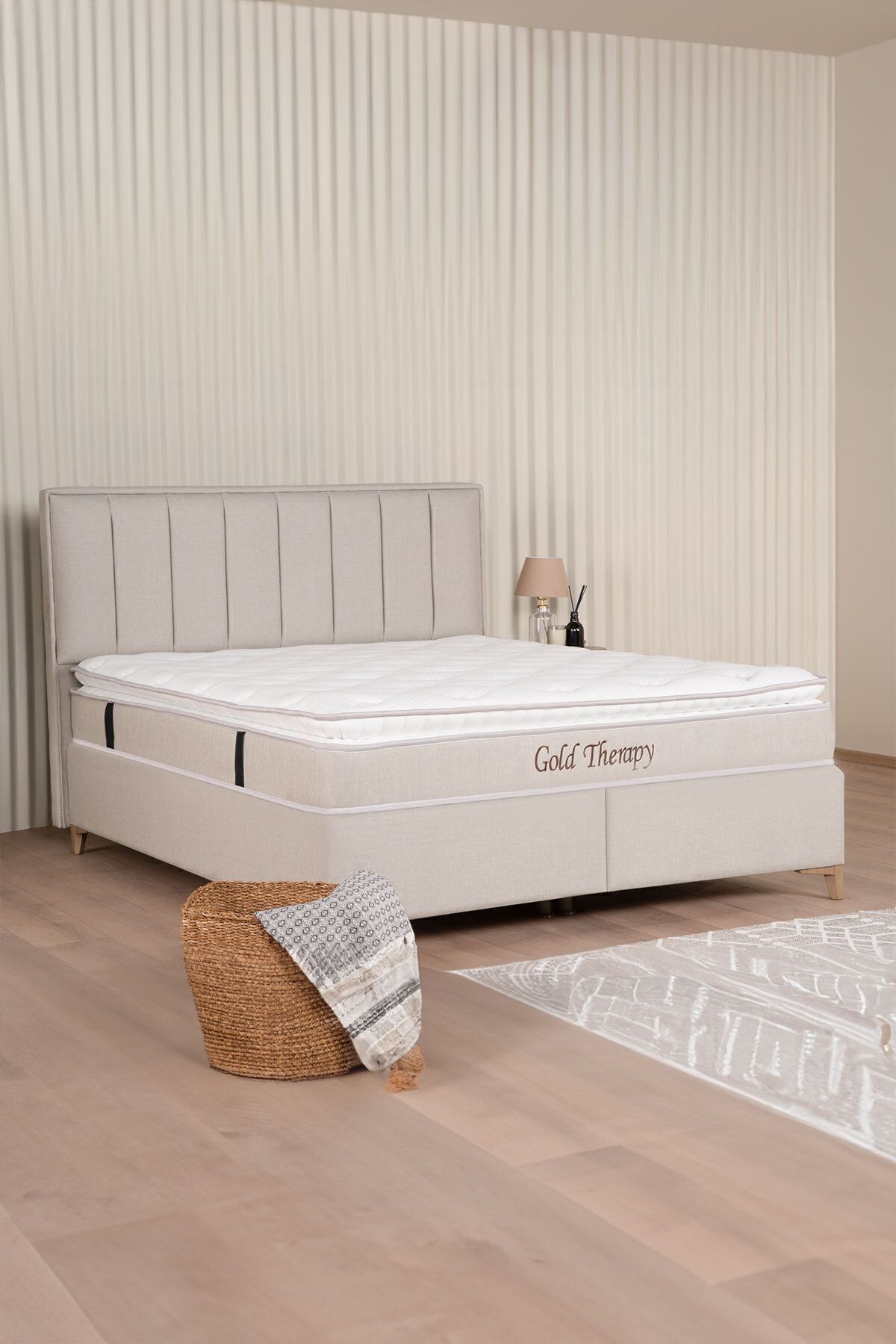 Lit coffre Gold Therapy Beige (TÊTE DE LIT ET MATELAS NON INCLUS)