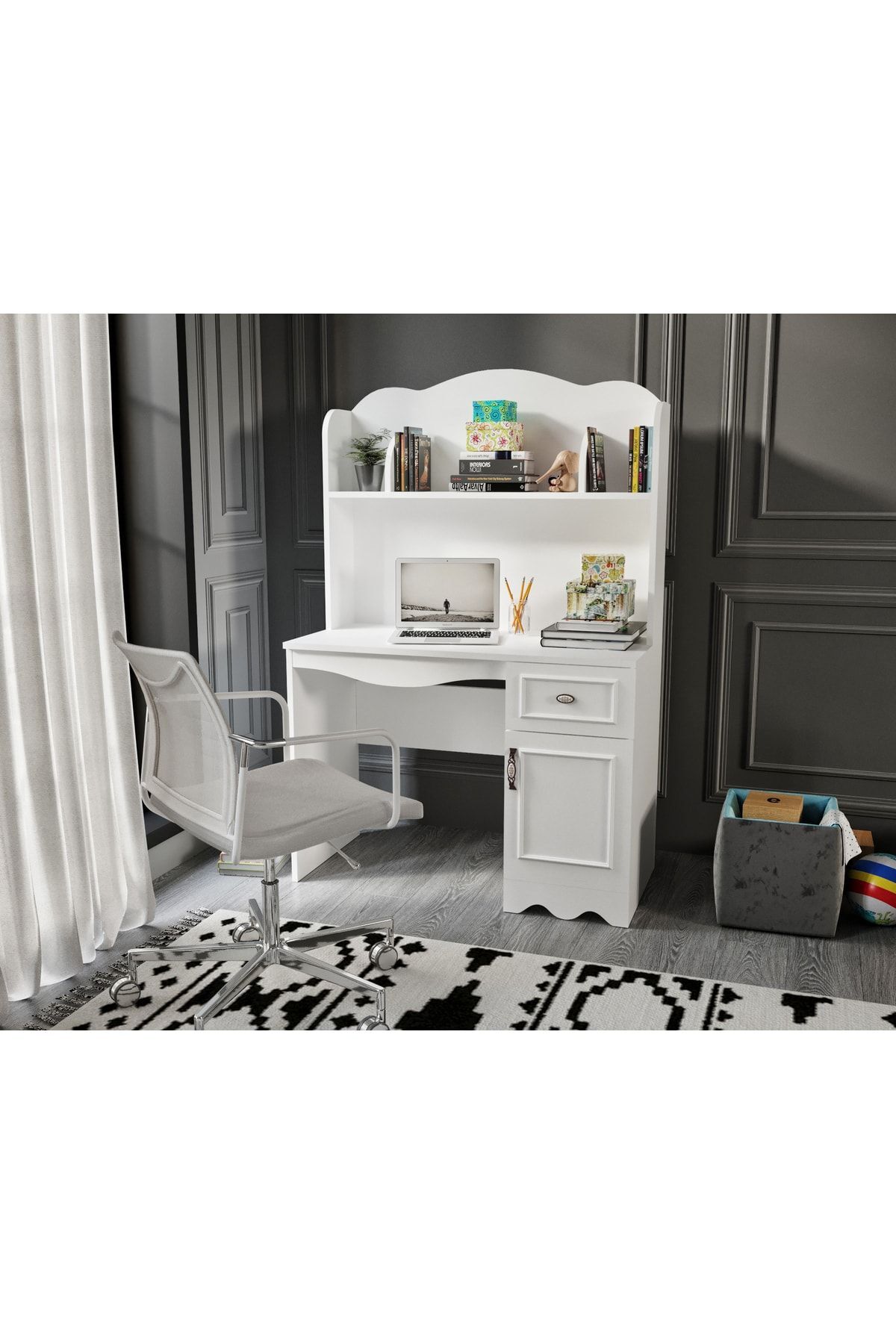 % Bureau de travail MDF Lisa Blanc (UNITÉ SUPÉRIEURE INCLUSE)
