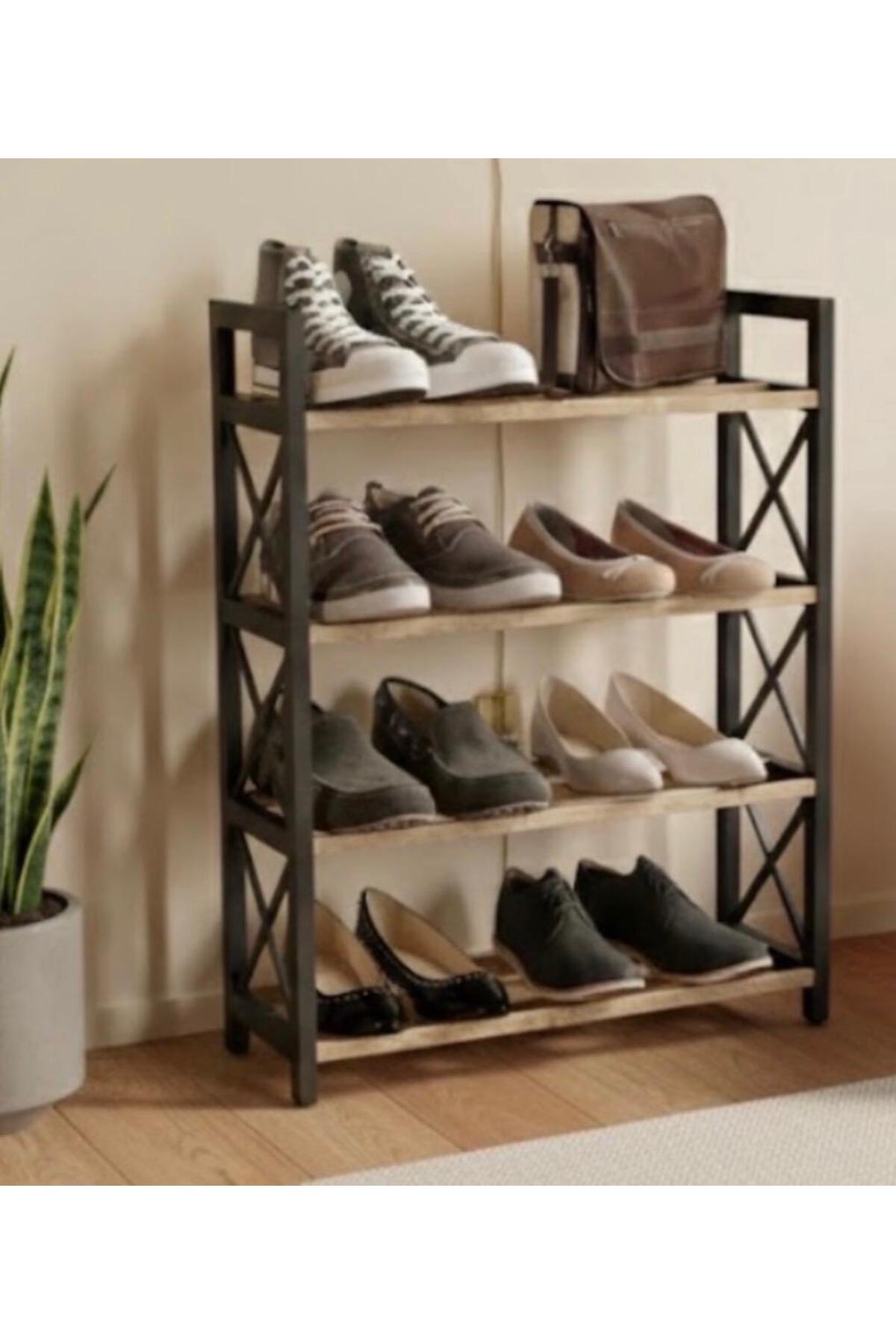MEUBLE À CHAUSSURES DÉCORATIF EN BOIS MASSIF AVEC 3 BARRES ET 4 ÉTAGES (PAS EN MDF, le MDF se casse facilement !!!)