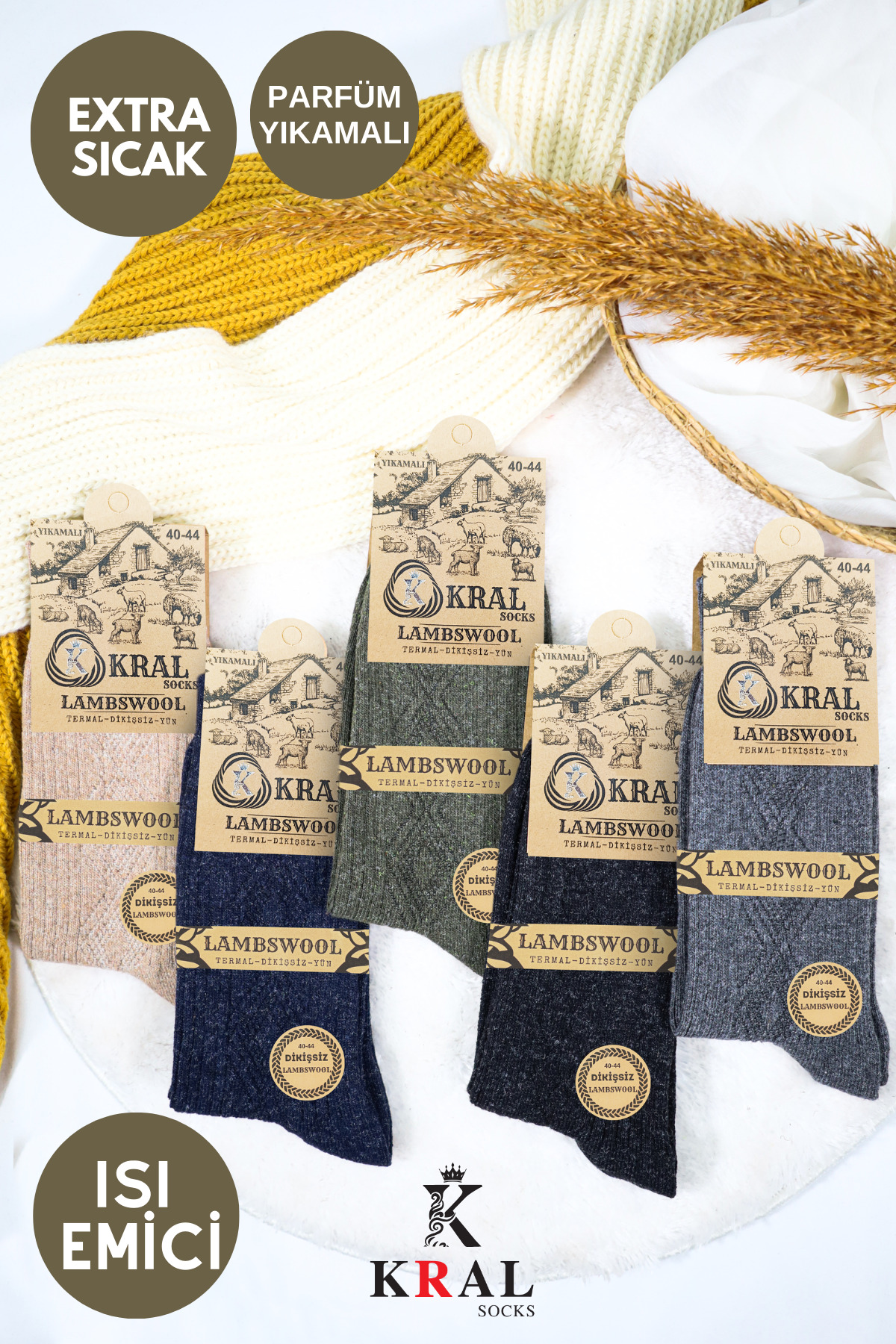 5 Çift Erkek Termal Lambswool Yün Çorap