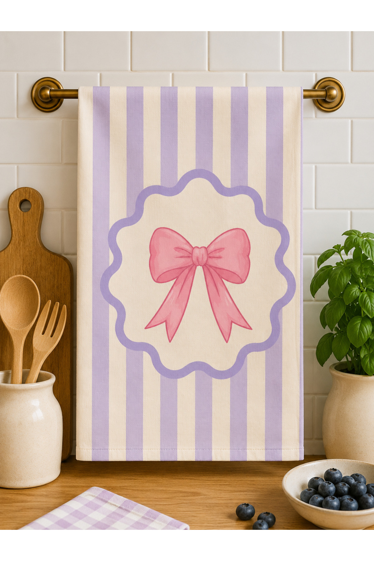 Torchon de cuisine moderne à rayures avec motif de ruban imprimé numérique  cm - Serviette de séchage très absorbante