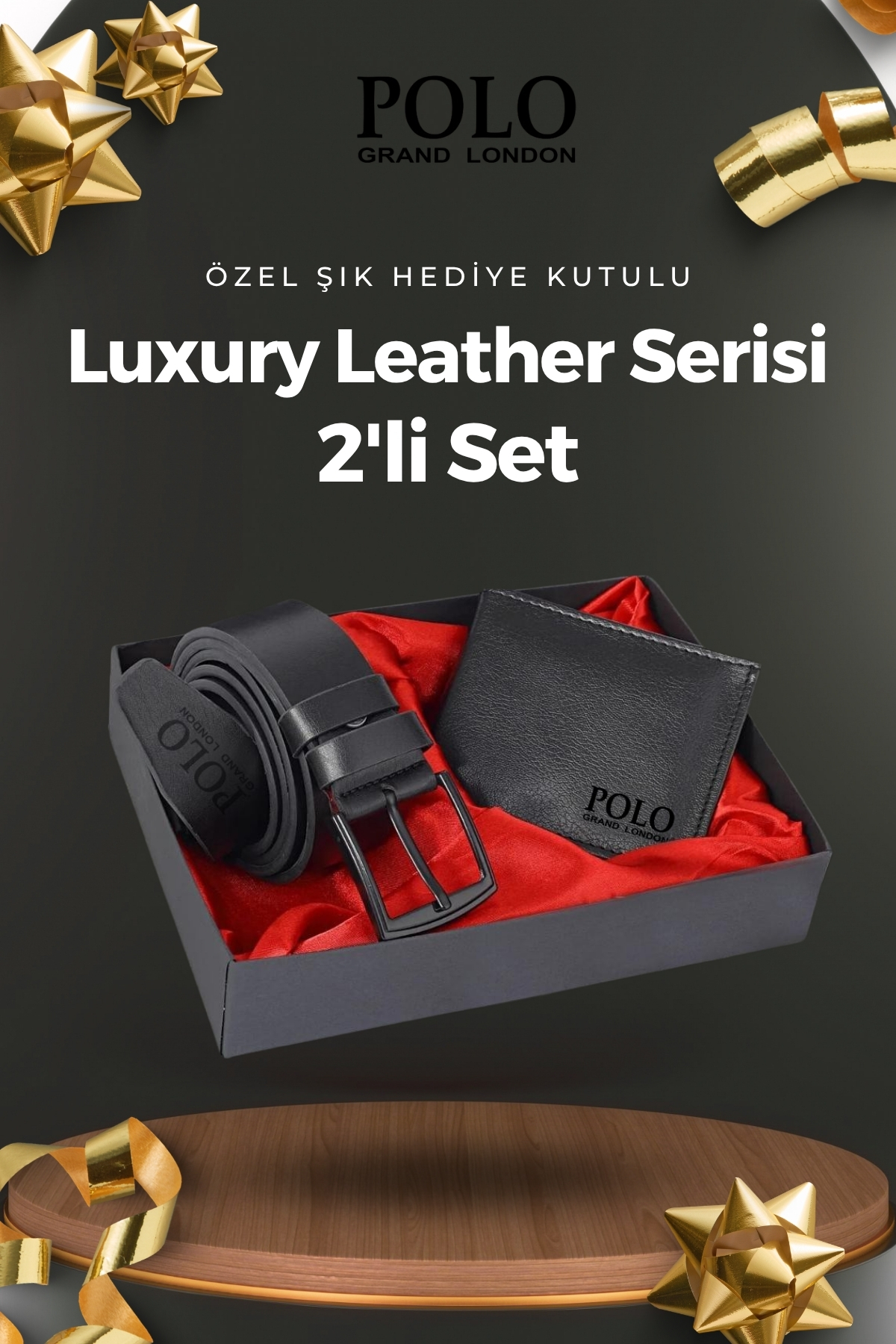 Orijinal Erkek Özel Hediye Kutulu 2'li Set Luxury Serisi Damat Hediyelik Şık Deri Kemer Cüzdan Seti