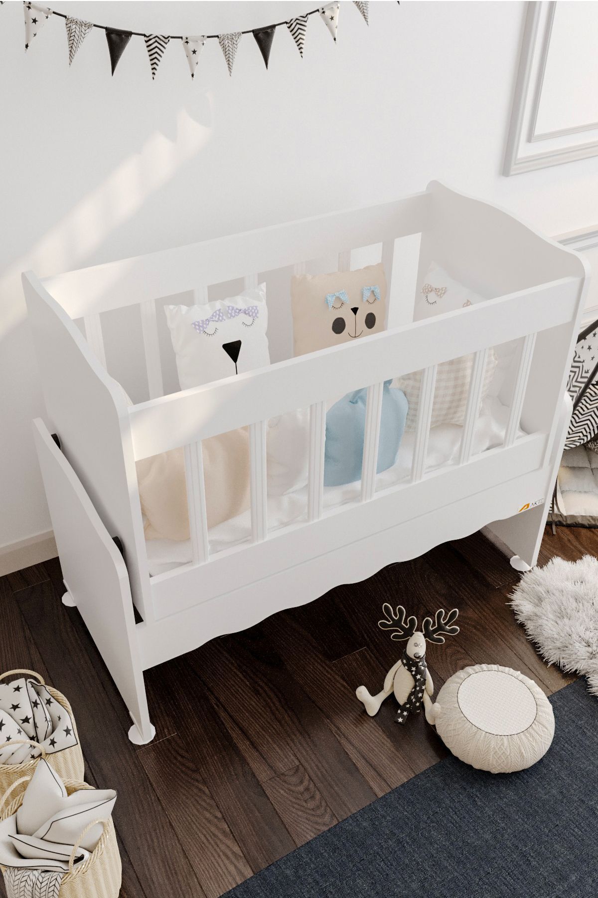 Berceau à bascule en bois pour bébé sans tiroir, blanc