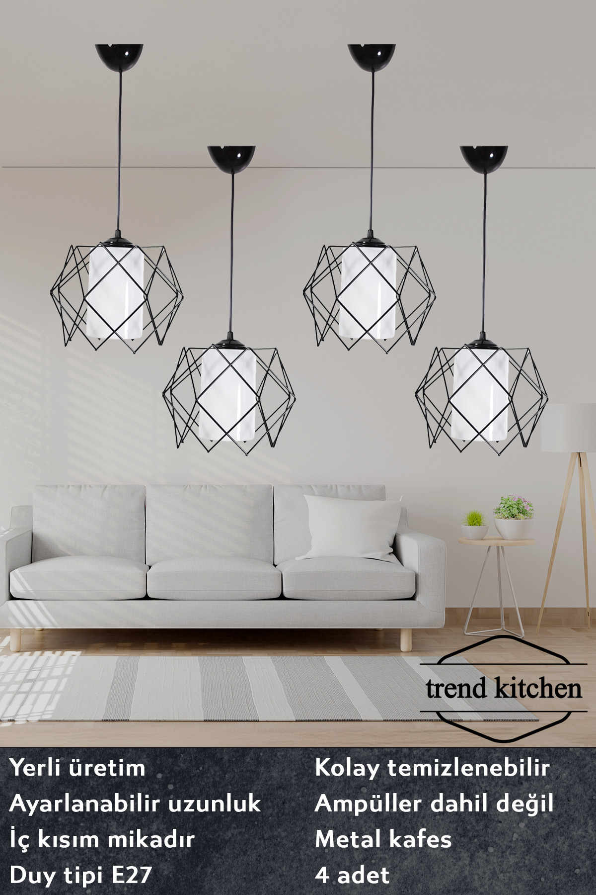 4 Pièces Suspension avec Verre Mica Blanc pour Salon, Cuisine, Salle de Bain, Chambre, Chambre d'Enfant, Hall, Couloir