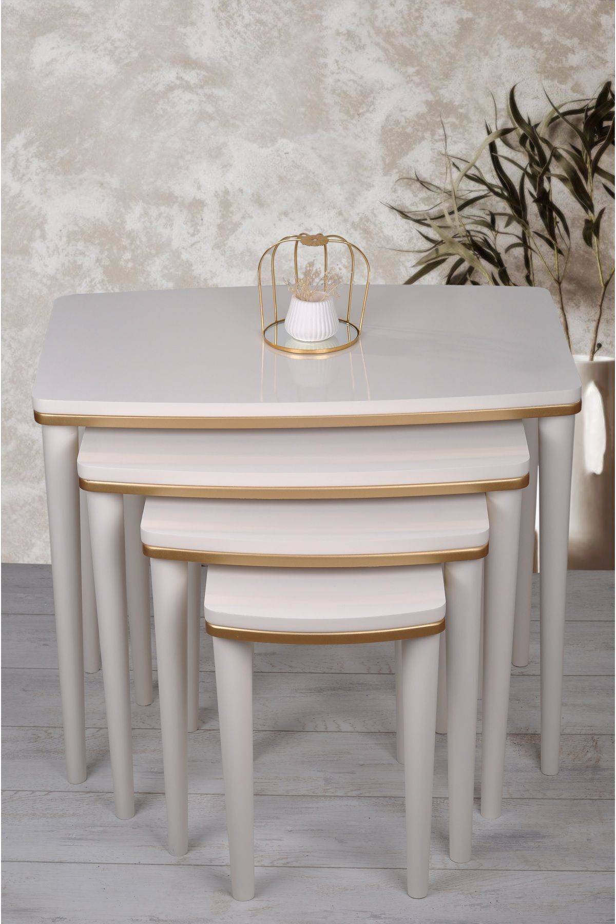 Série Napali Ensemble de 4 Tables Gigognes en MDF de Luxe Bois Beige Or