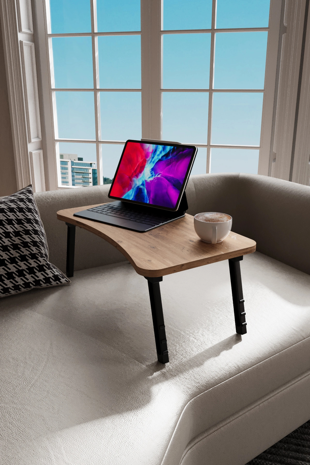 Tablette pour ordinateur portable Table de petit-déjeuner mobile Table de travail pliante Bois de pin Atlantique