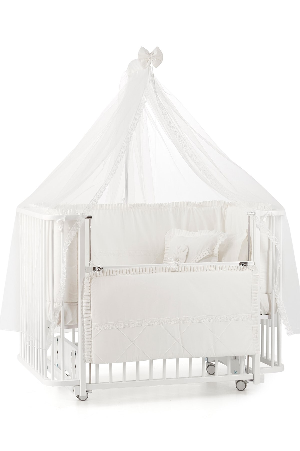 Berceau à bascule en bois Bambino Anne Yanı cm (blanc-crème)