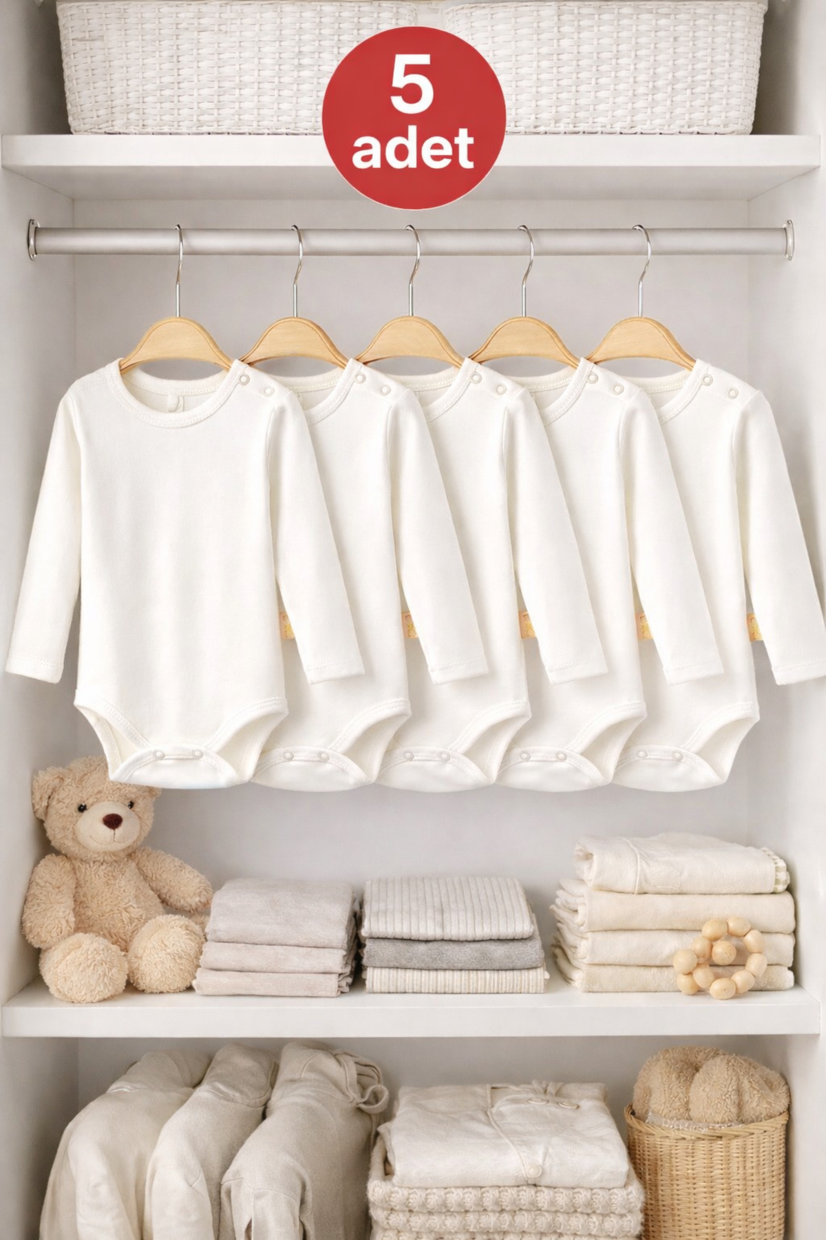 Lot de 5 Bodies Bébé à Manches Longues 0-5 Ans % Coton Body Bébé en Coton Unisexe Fille Garçon