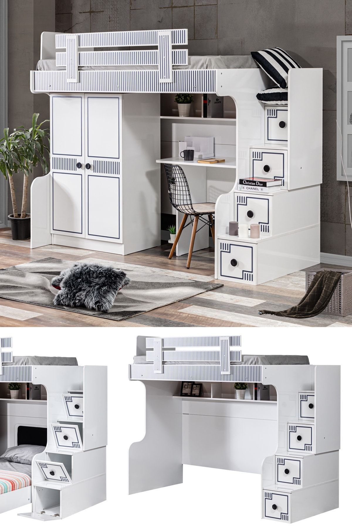 Lits superposés, Lits superposés avec armoire et bureau