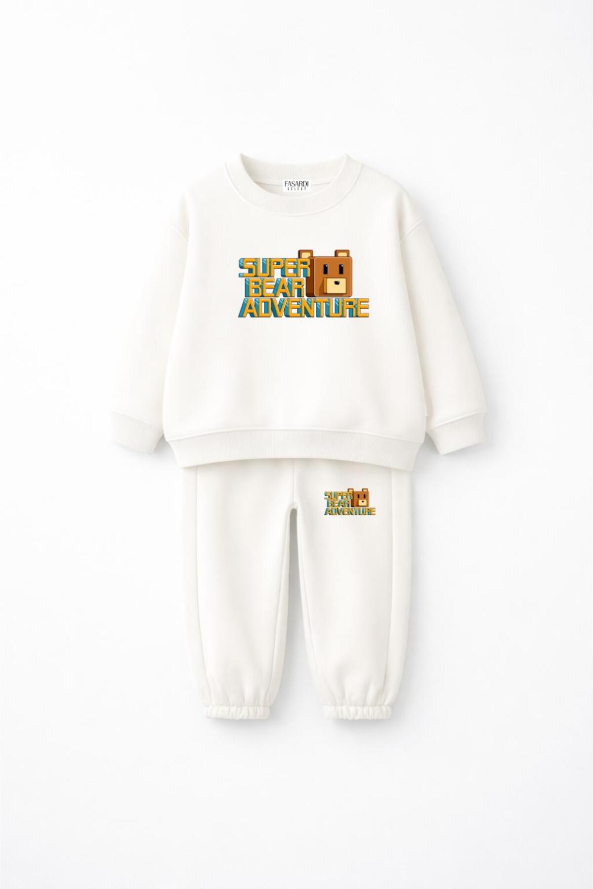 Super Bear Adventure Ensemble de survêtement unisexe pour enfants, oversize avec impression Super Ours, sans molleton