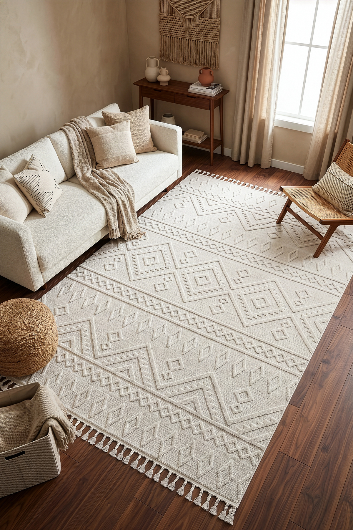 Tapis Malta Scandinave Crème pour Couloir Salon Séjour Chambre Cuisine Tapis Tissé à la Machine A