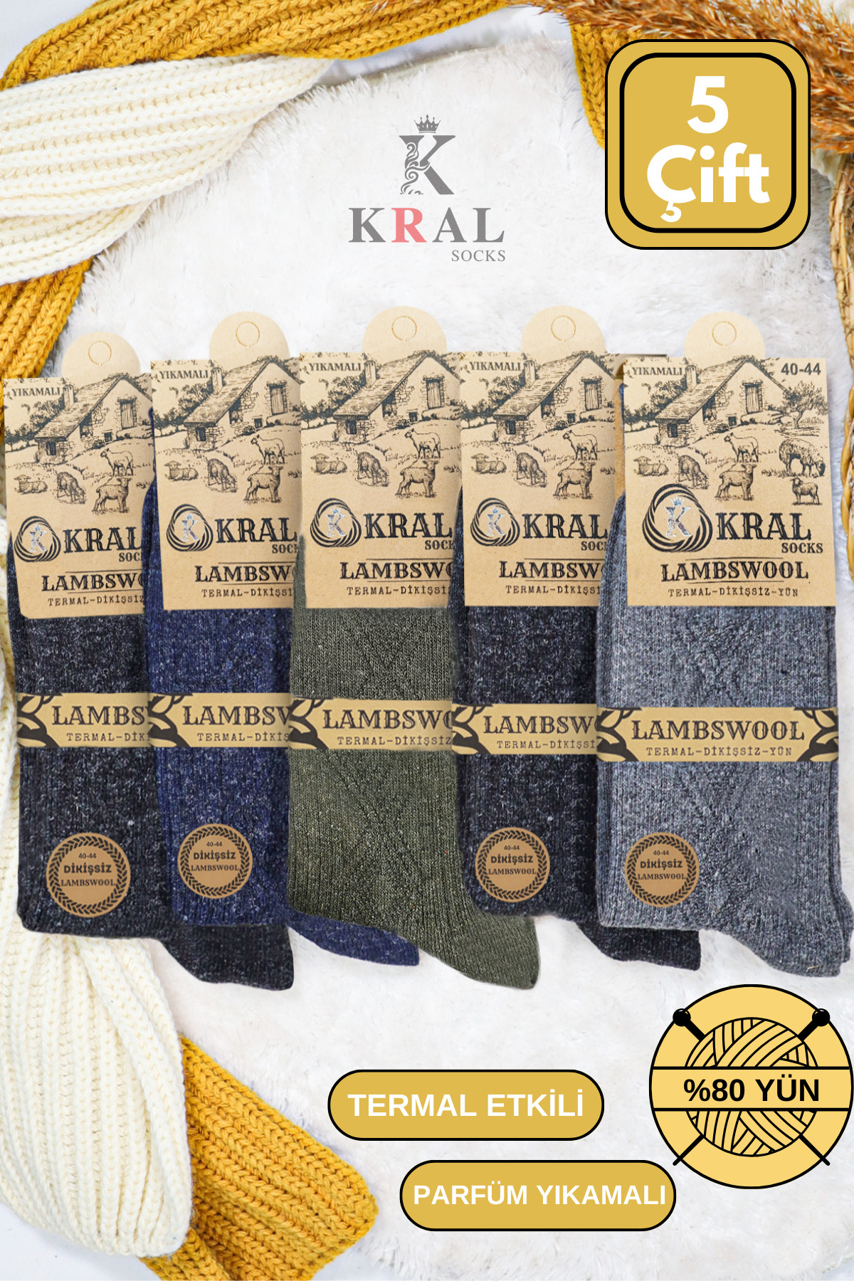 5 Çift Erkek Termal Lambswool Yün Çorap