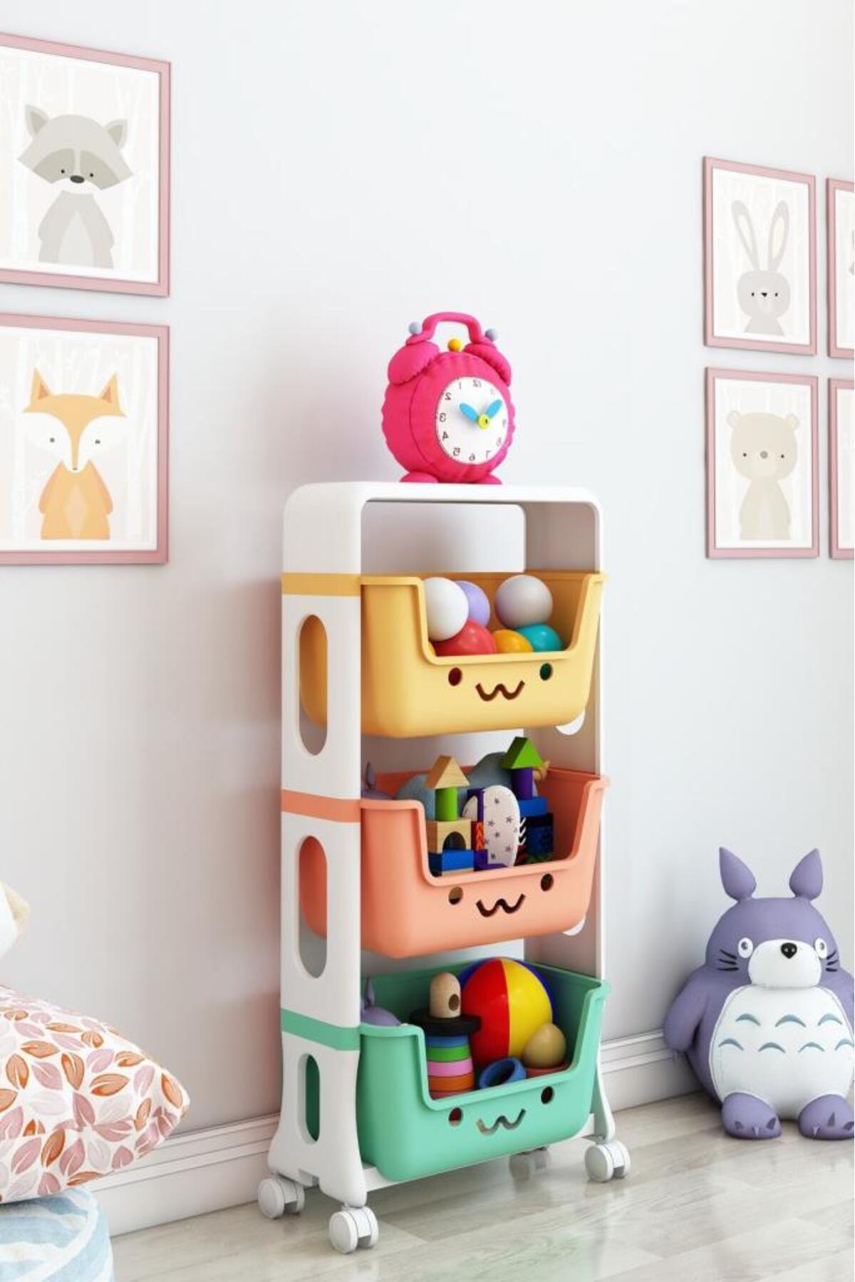 Armoire à jouets à 3 niveaux, organiseur de jouets, armoire à jouets avec panier