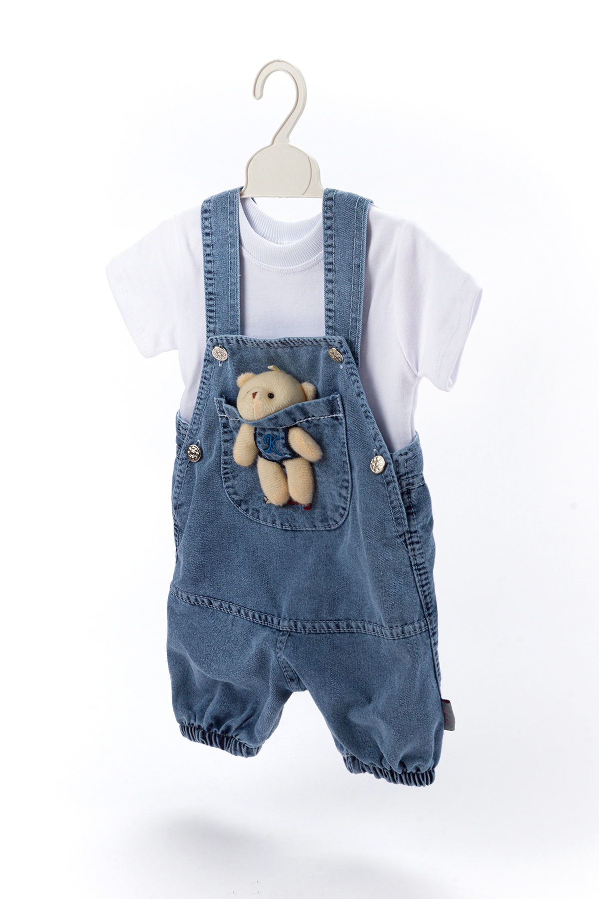 Ensemble Deux Pièces Salopette en Denim et T-shirt Blanc