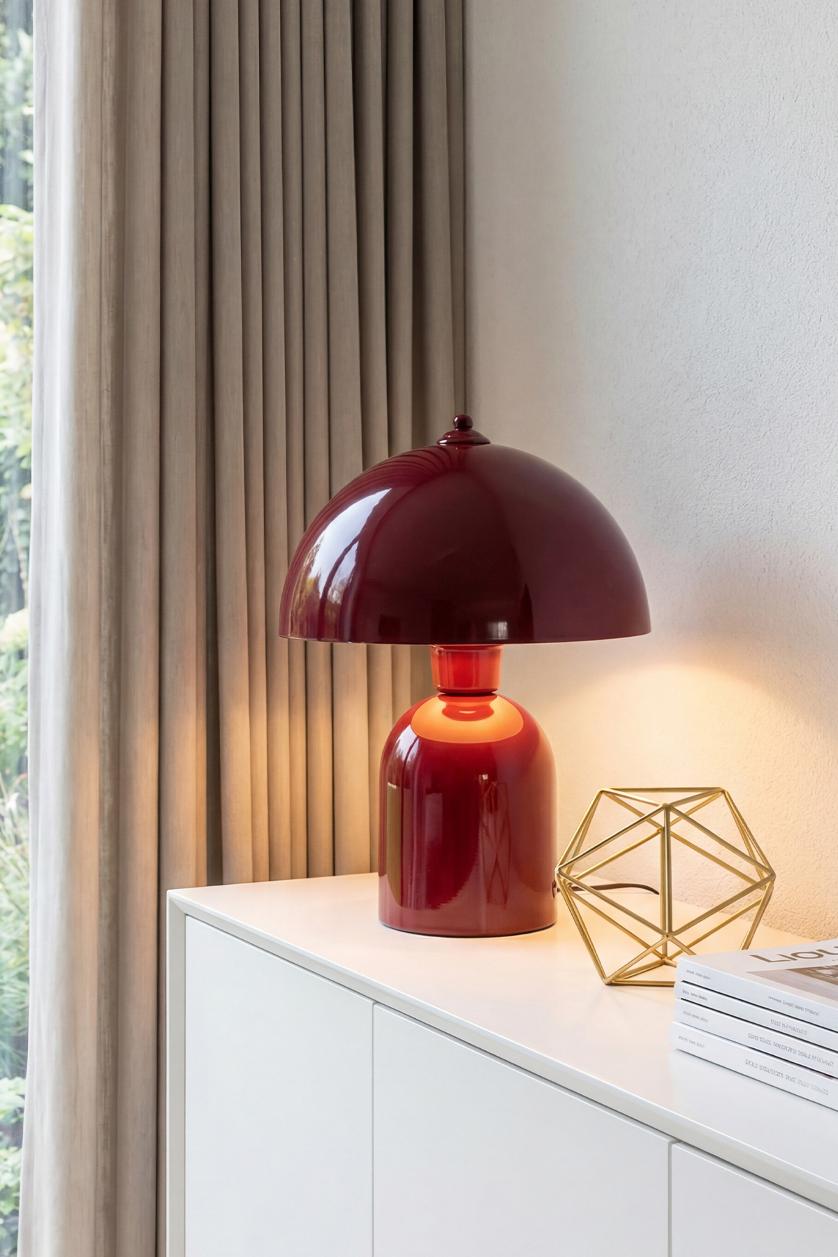 Lampe de table Luna Bordeaux avec corps en métal -  cm - Salon & Chambre & Éclairage de séjour
