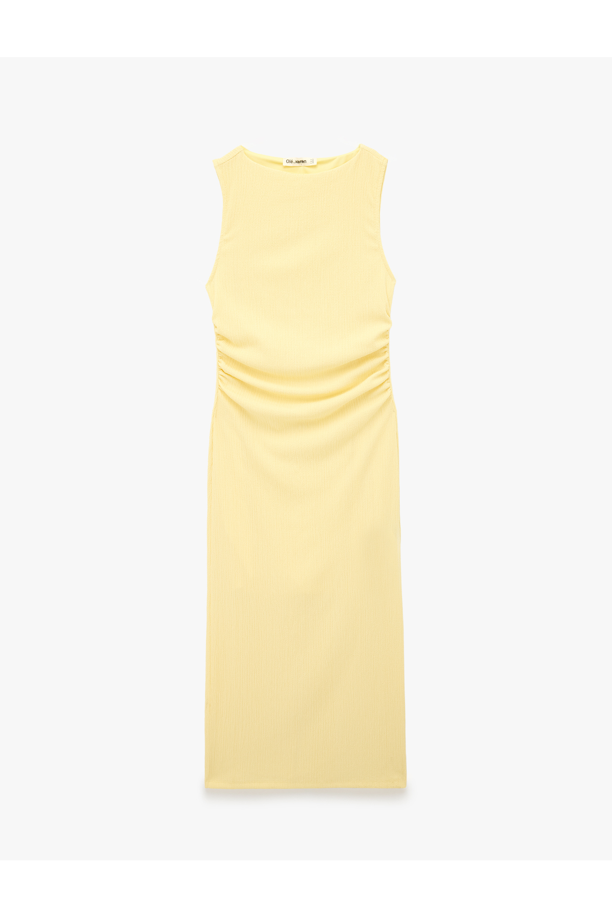 Robe longue sans manches à col rond avec détails froncés en tissu velours côtelé slim fit