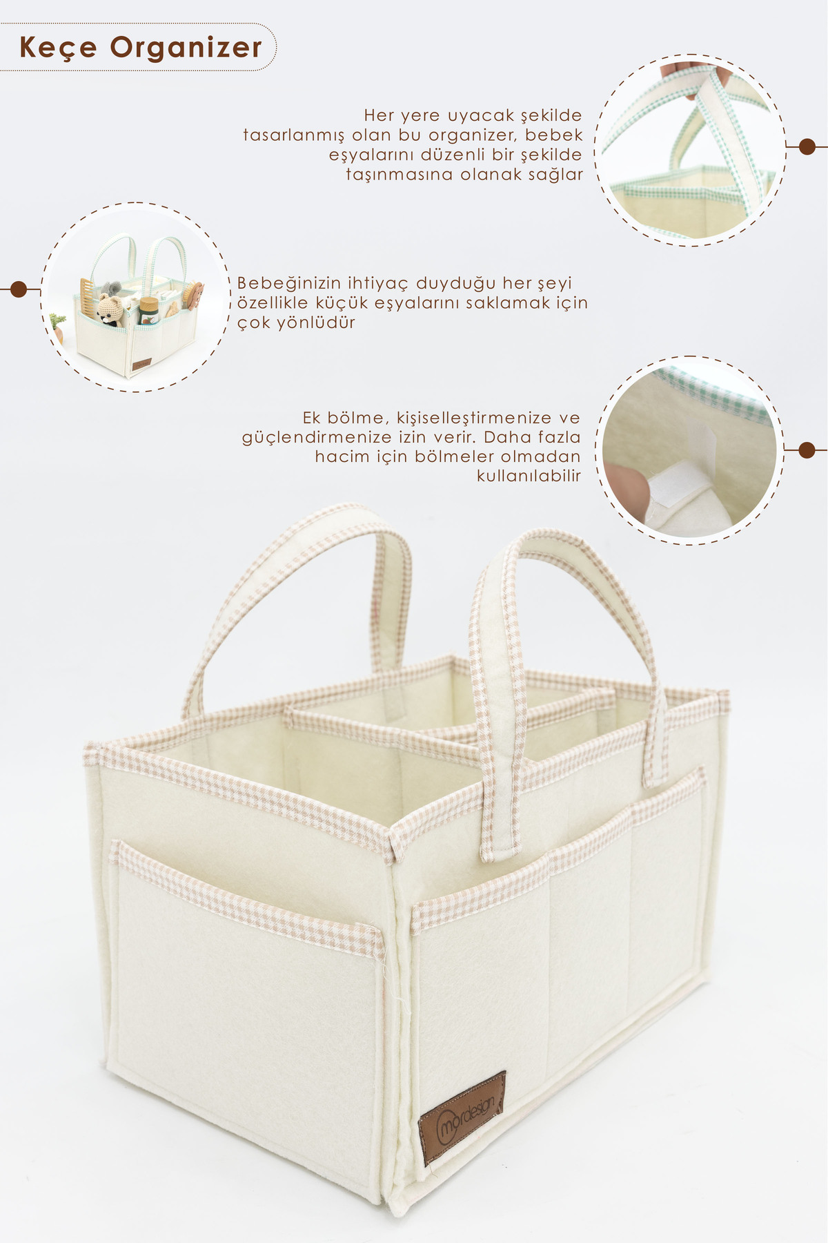 Set de soins pour bébé 3 pièces ; Organisateur maman-bébé en feutre, Tapis à langer imperméable, Sac à couches