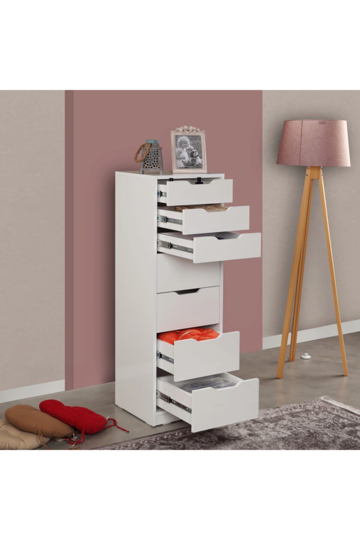 Commode Flow à tiroirs, blanche, 7 tiroirs