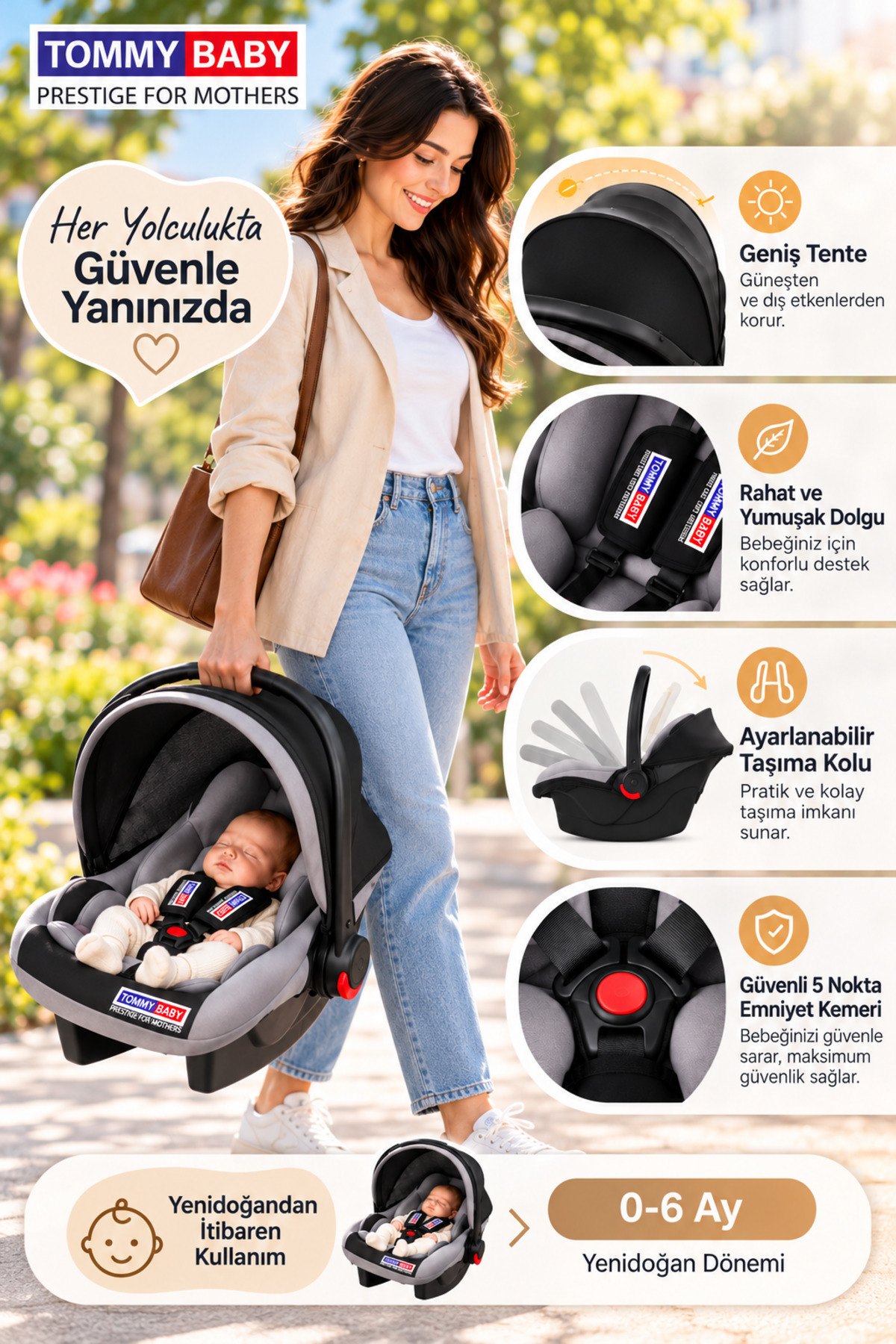 Poussette de bébé de luxe avec siège rembourré, couffin pour bébé