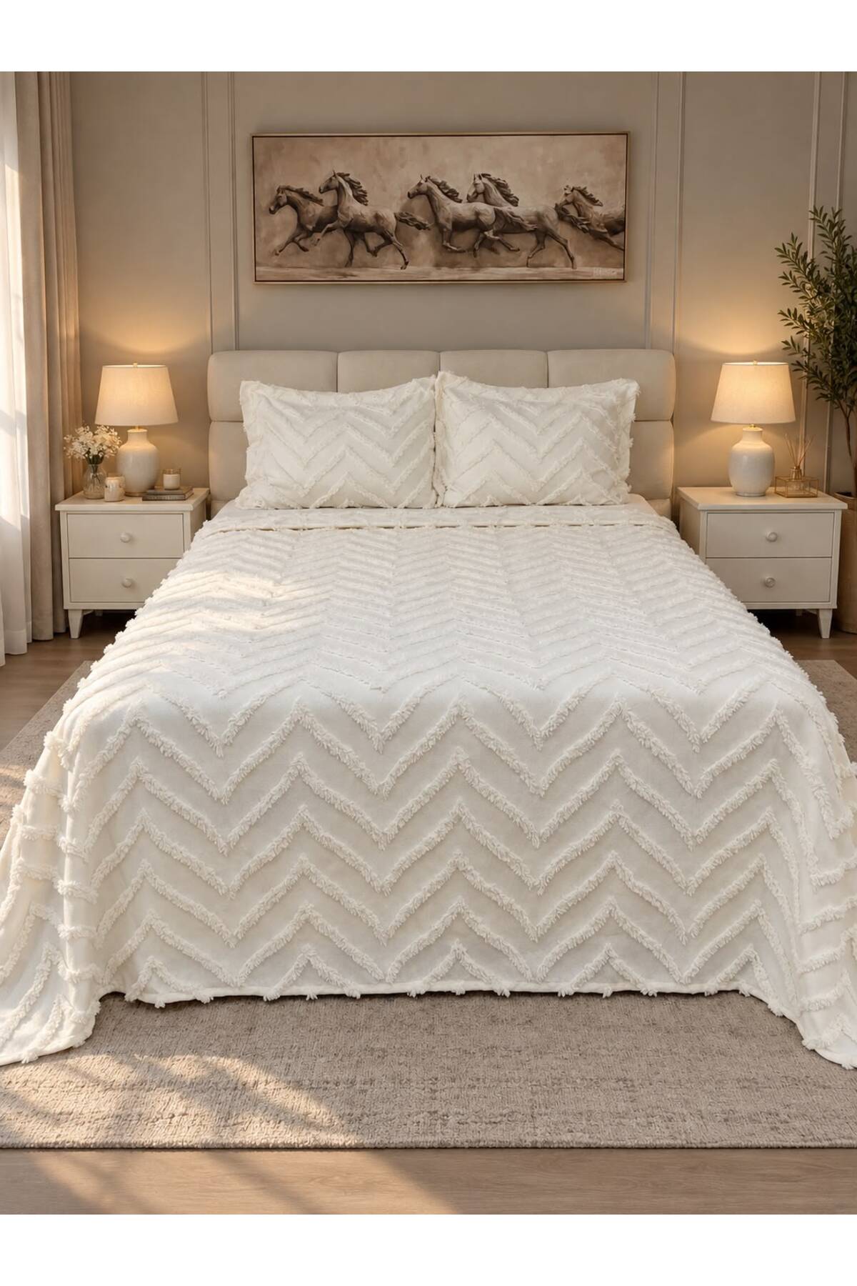 Merve 3 Pièces Housse de Lit Double Crème