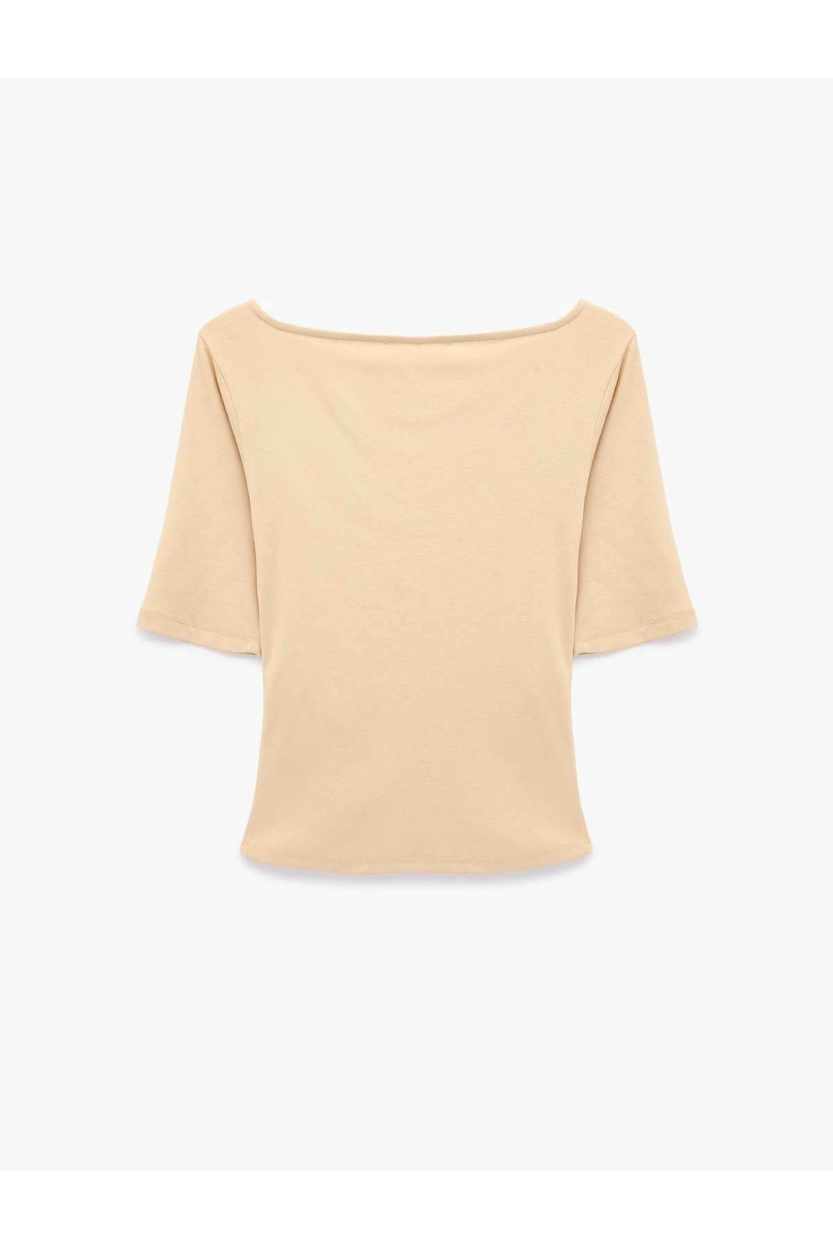 T-shirt en coton slim fit drapé à col rond bateau à manches coudées