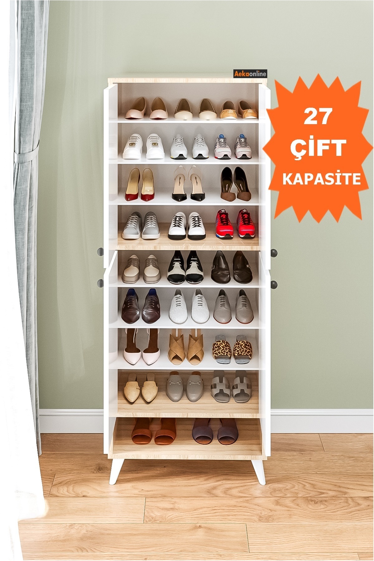 Meuble à chaussures  breveté Imaj Sonomo, 9 étagères, sur pieds, armoire multifonctionnelle à 4 portes, armoire de cellier