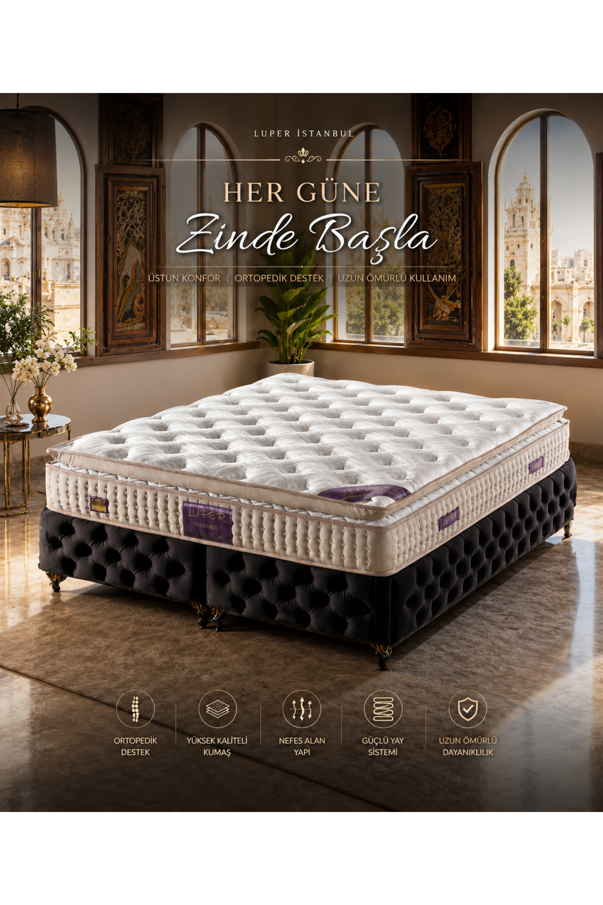 Matelas à ressorts Istanbul Luxuria Roll Pack ultra orthopédique avec coussin et soutien lombaire et dorsal