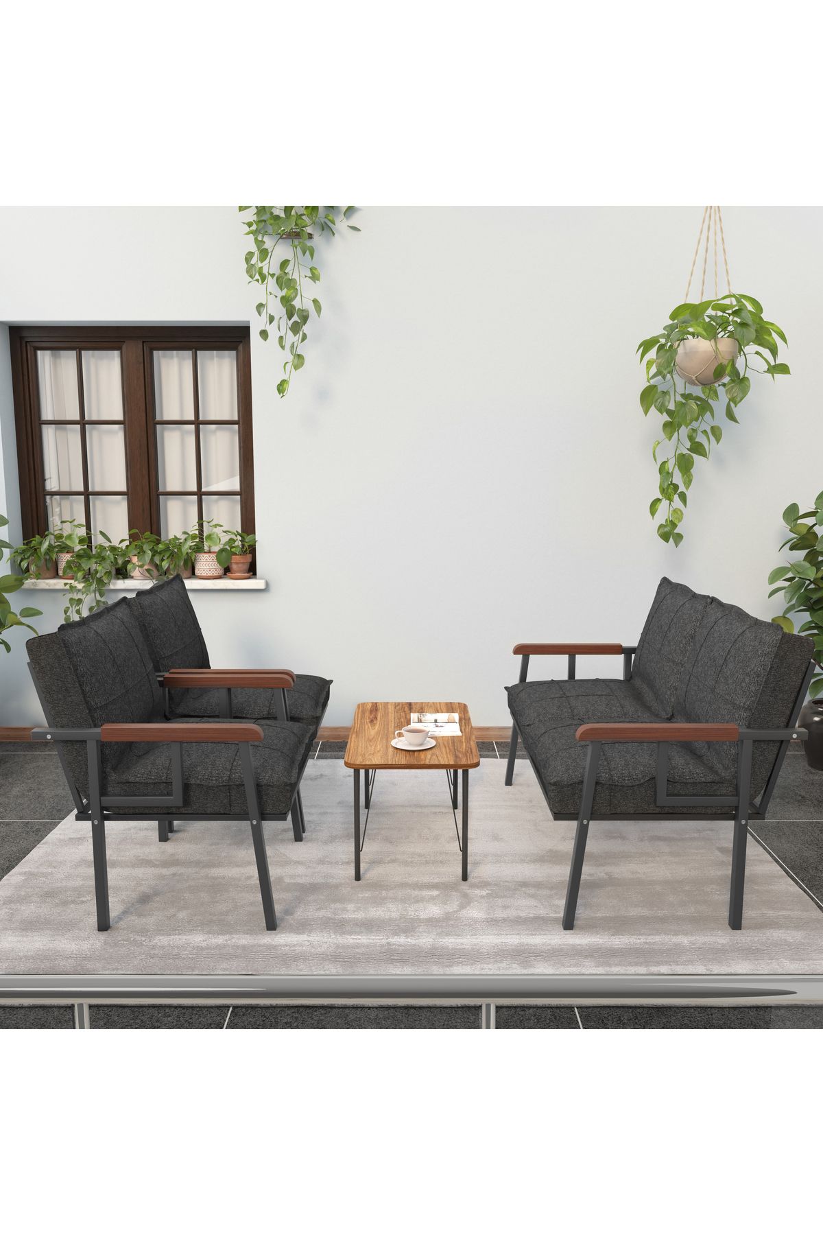 Série "Modern" Balcon, Jardin, Café - Ensemble Canapé en Métal 2 1 1 avec Table Cadeau - Anthracite
