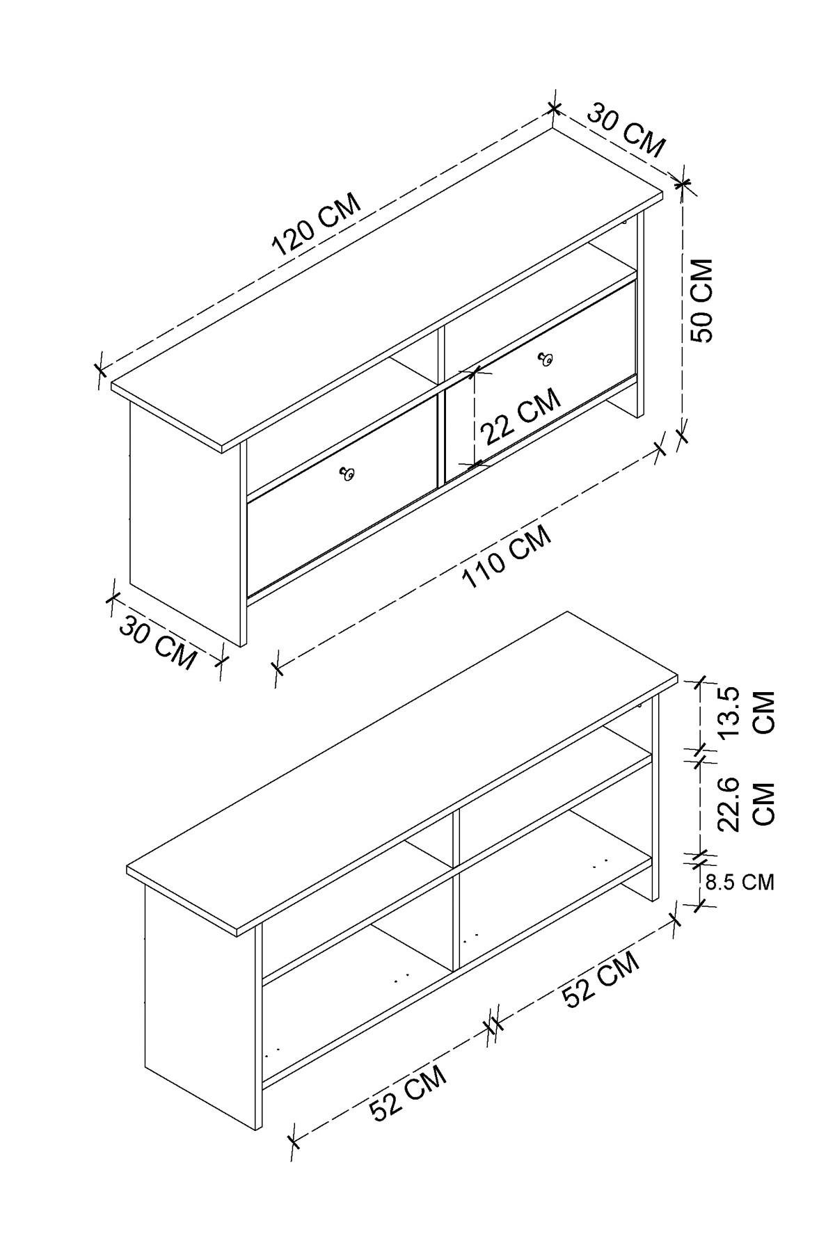 Meuble TV 2 Portes Unité TV Table TV  x  Cm Santorin Saphir Chêne Blanc