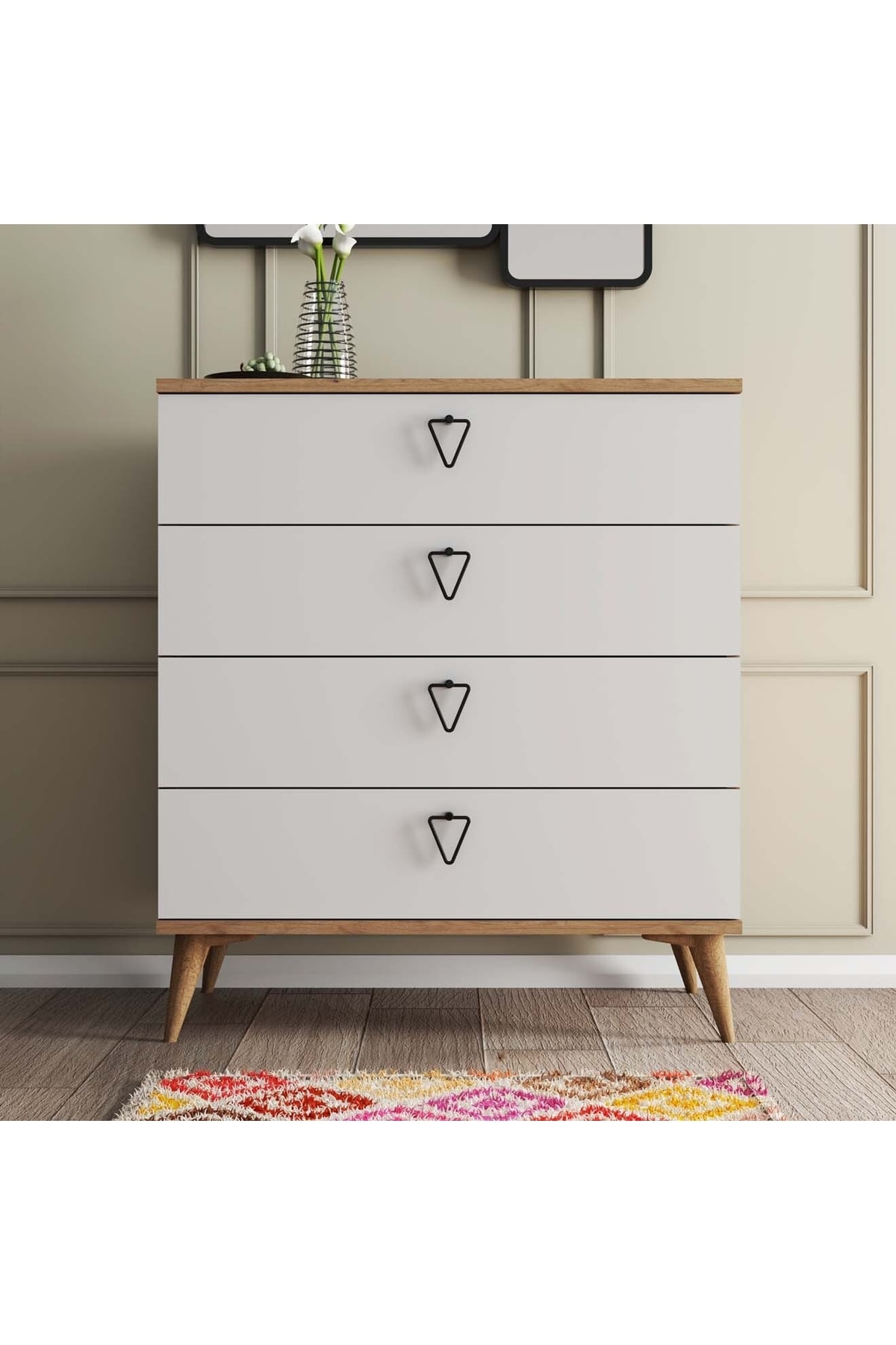 Commode à 4 tiroirs Versace avec panier - Blanc