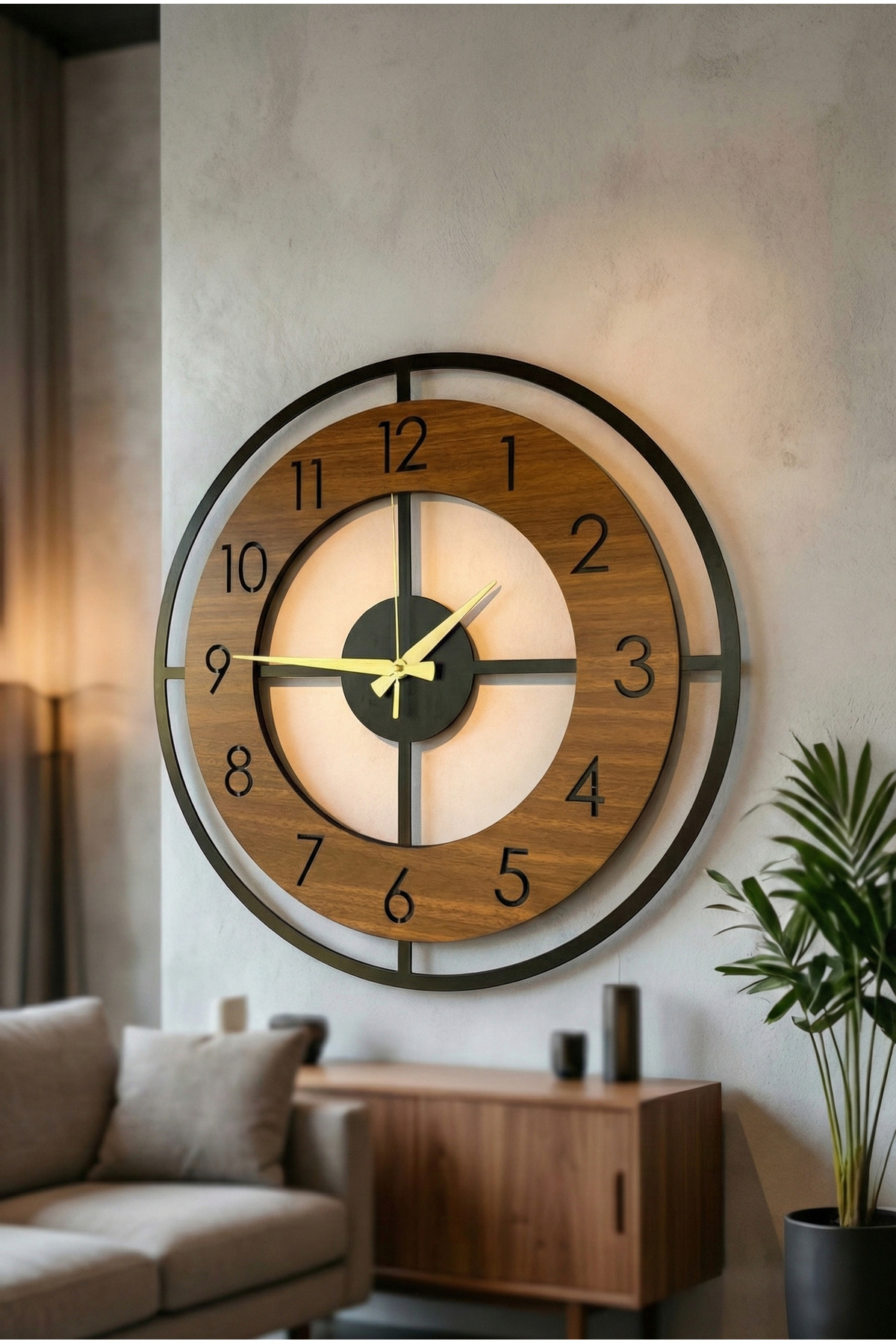 Horloge murale silencieuse de Noël en bois noir noyer avec motif de couleur,  cm