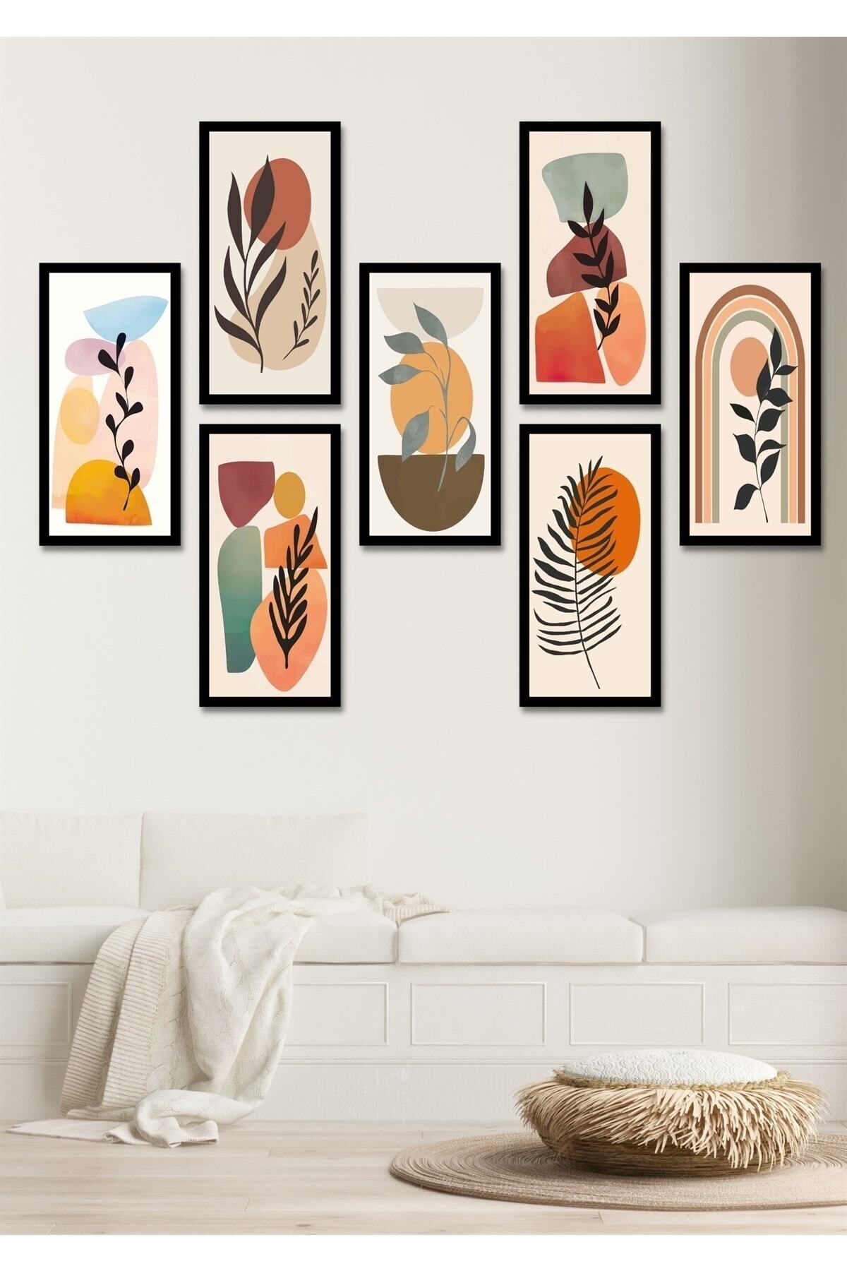 Décoration Murale Feuilles Bohèmes en 7 Parties - Ensemble de Tableaux pour Salon, Séjour, Chambre, Cuisine, Bureau, Entrée
