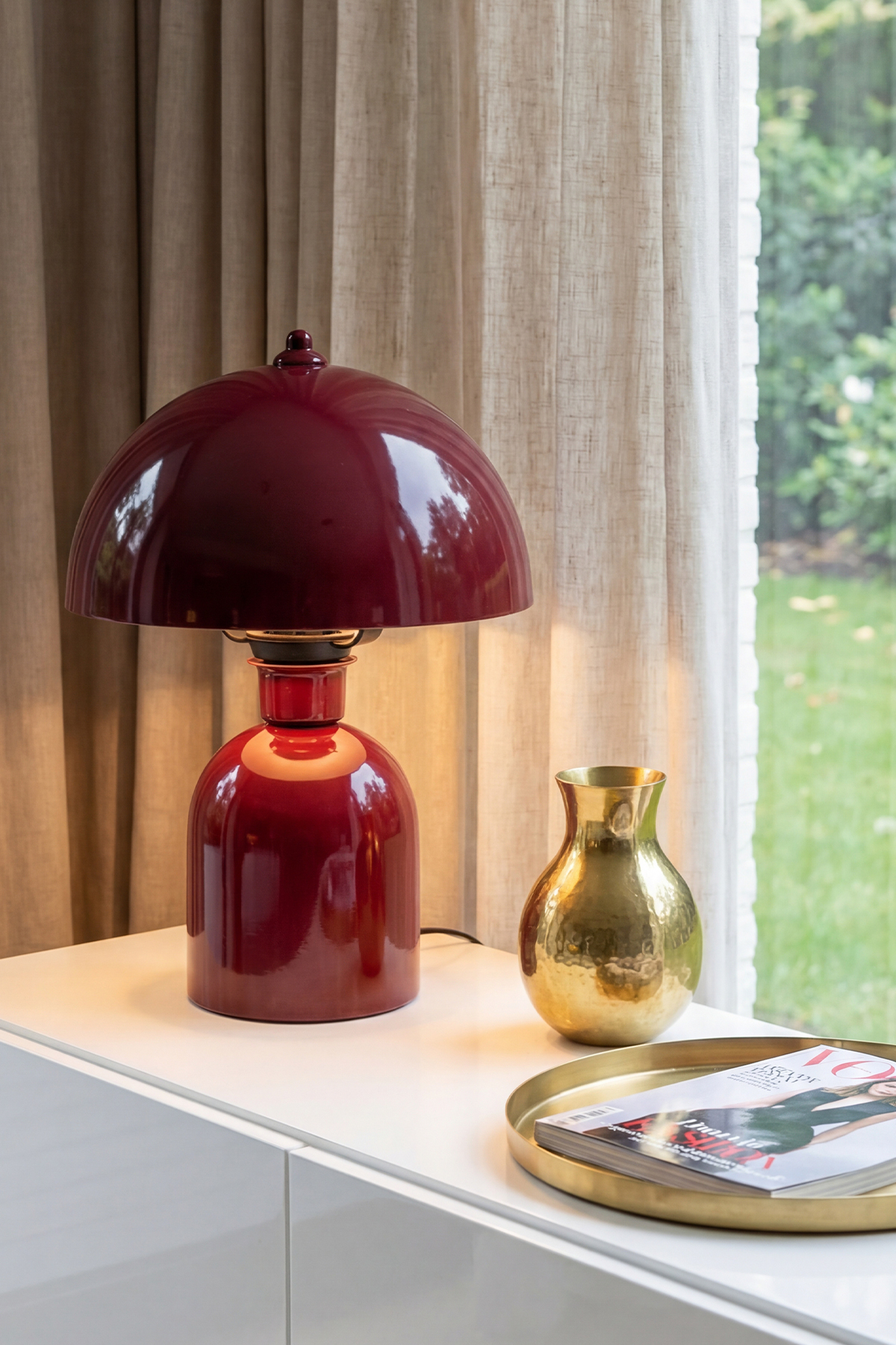 Lampe de table Luna Bordeaux avec corps en métal -  cm - Salon & Chambre & Éclairage de séjour