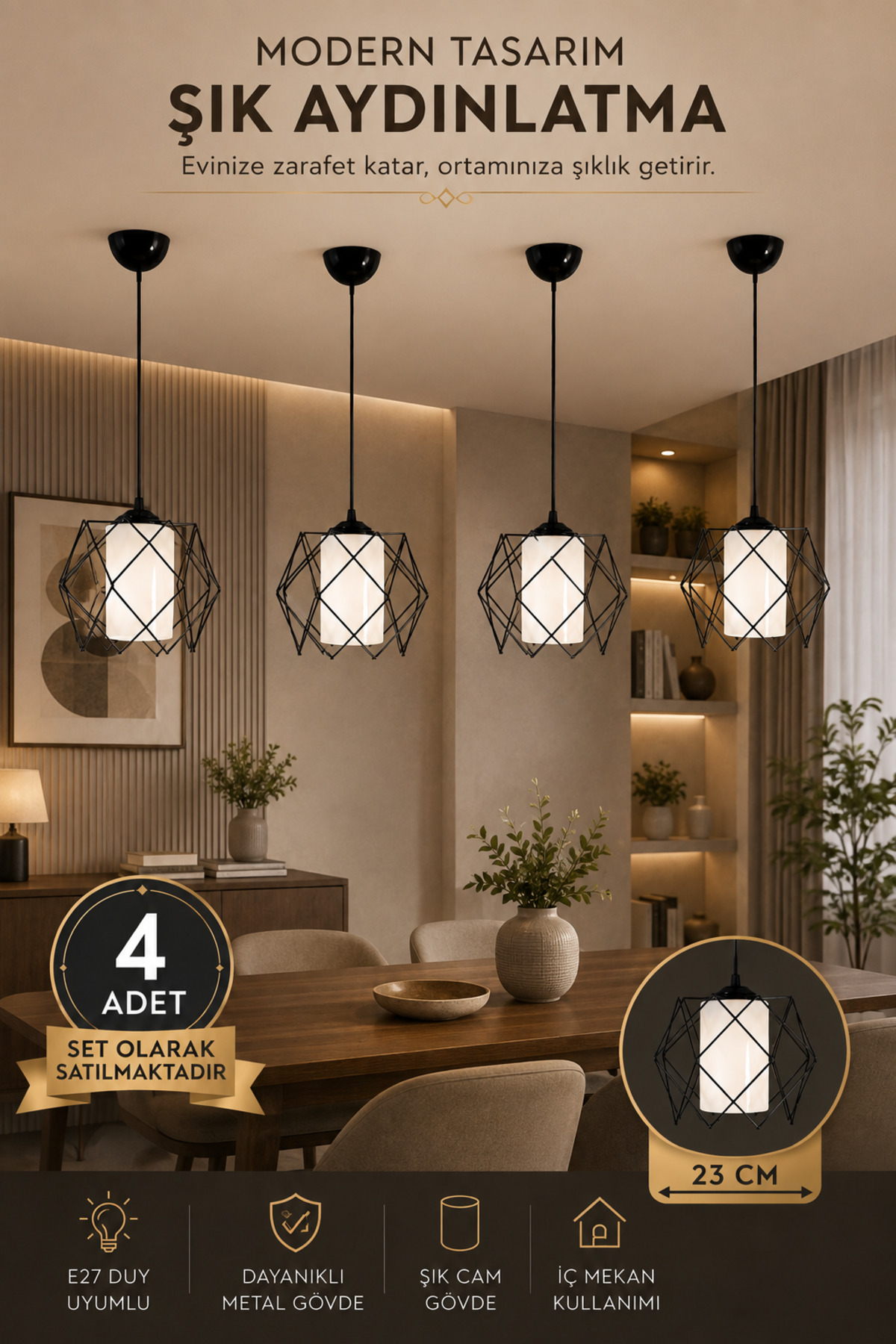 4 Pièces Suspension avec Verre Mica Blanc pour Salon, Cuisine, Salle de Bain, Chambre, Chambre d'Enfant, Hall, Couloir