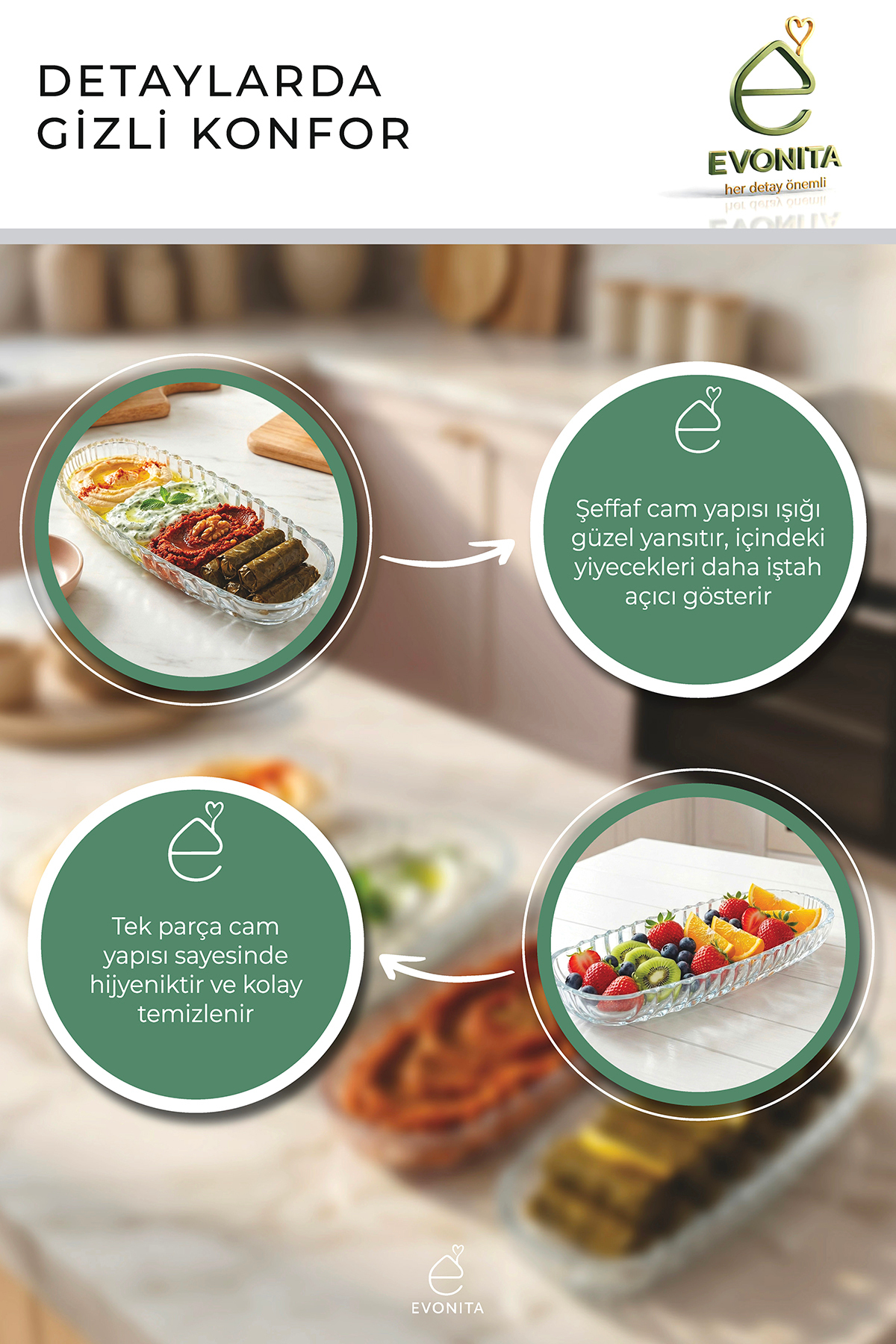 Plateau de présentation en verre transparent 4 pièces, assiette de service, assiette pour petit-déjeuner, mezzé, en-cas, assiette ovale élégante